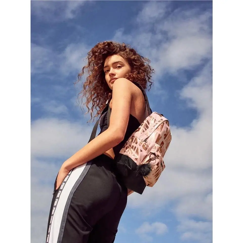 Victoria`s Secret Pink Full Campus Logo Foil Backpack School Book Bag Rare