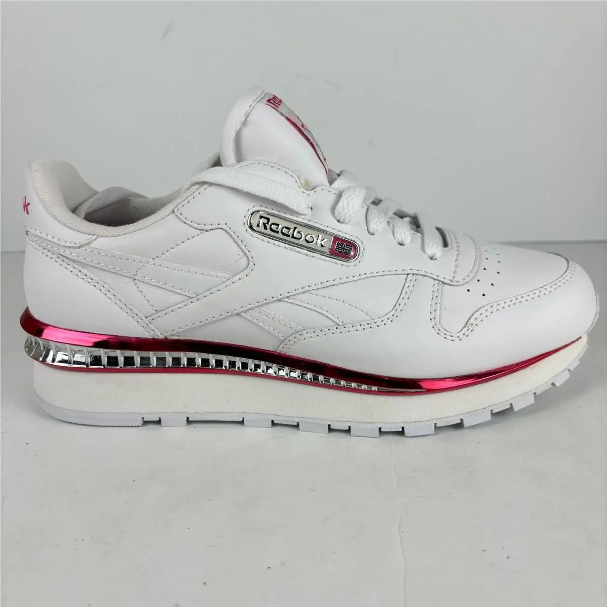 Vtg Y2K Reebok CL Lthr Streak Iii Chrome White Pink Sneakers Womens 8.5 OG Box