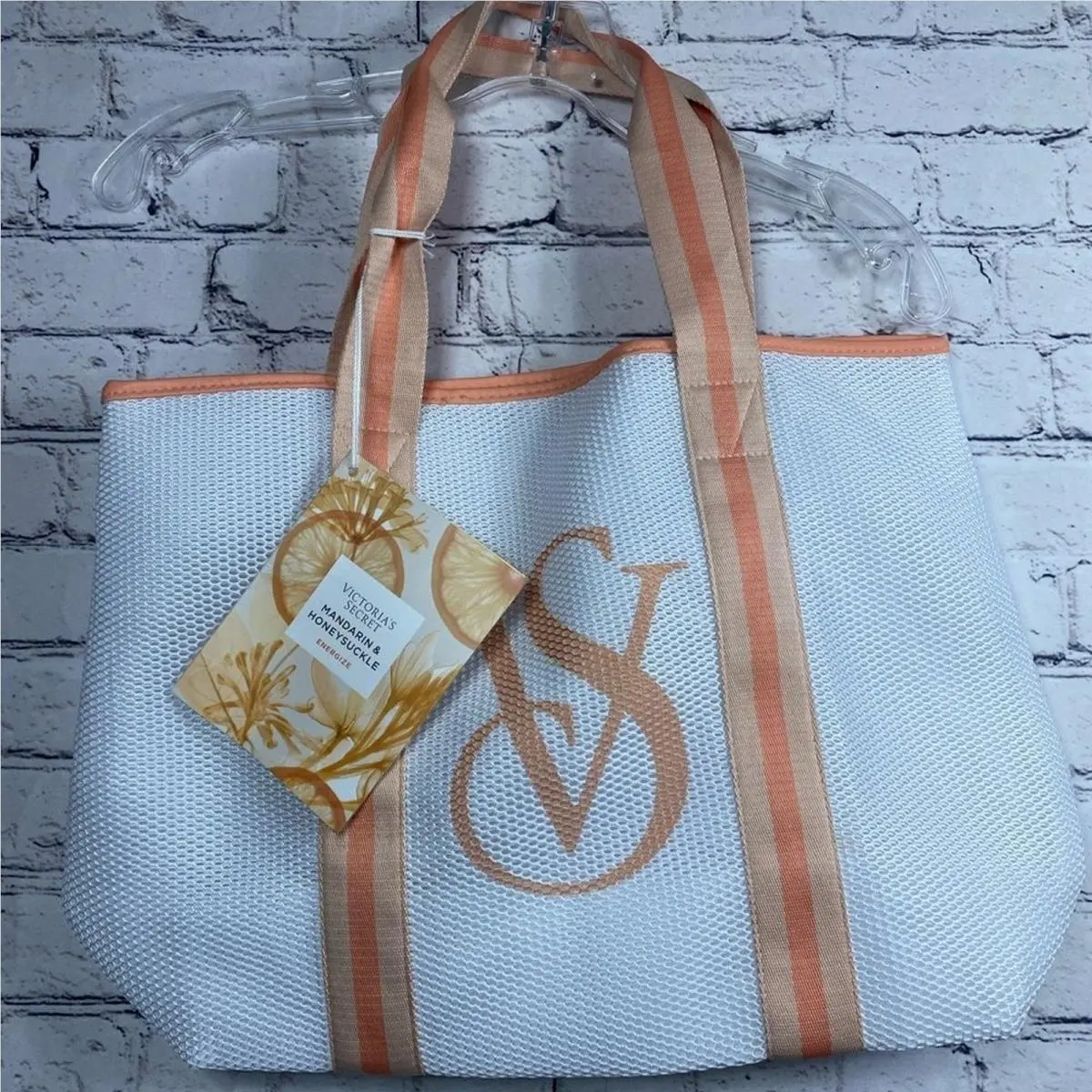 Victoria`s Secret Weekender Tote Mesh Bag White Orange Women`s Fall Gym Yoga by Victoria's Secret