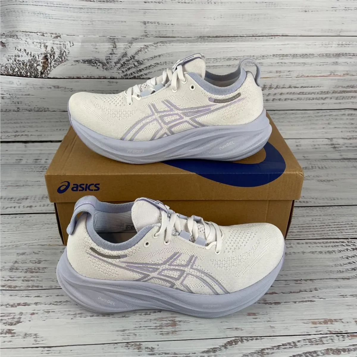 Asics Gel Nimbus 26 Womens US 6.5 Running Shoes White Fresh Air Purple