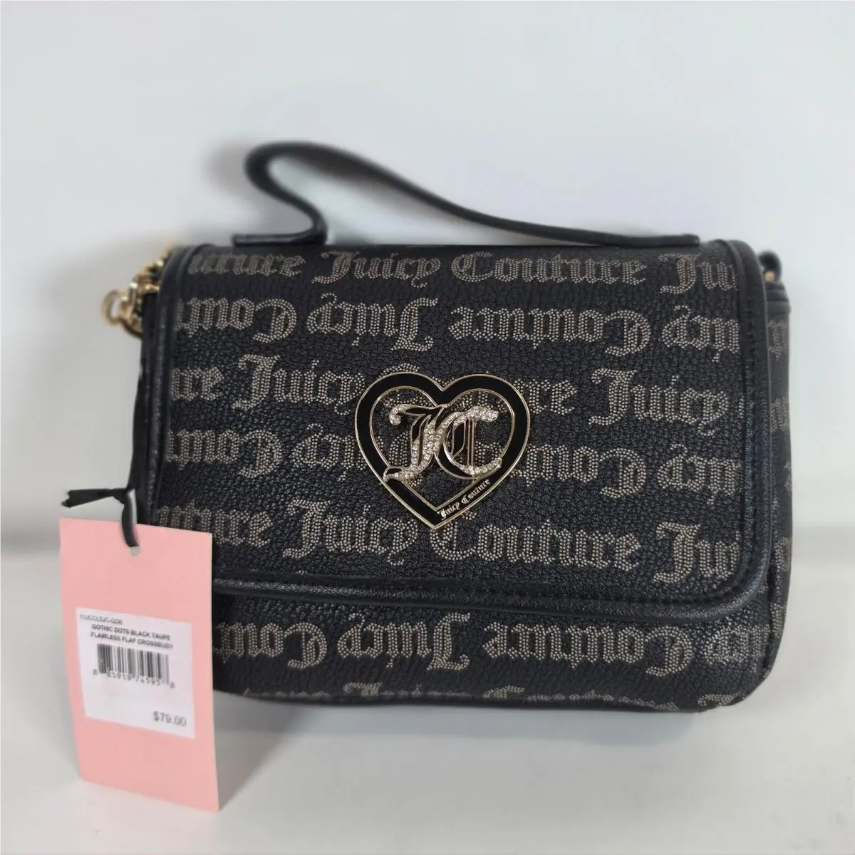 Juicy Couture Gothic Dots Flawless Flap Crossbody Bag Black Taupe Y2K 11JCCL5JC