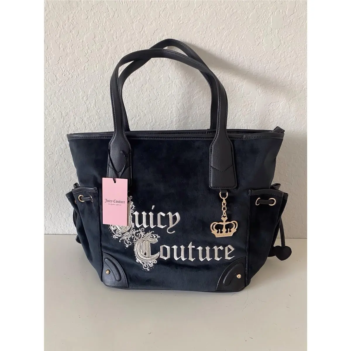 Renaissance Tote Liquorice Black Velvet Embroidered W/crown Charm by Juicy Couture