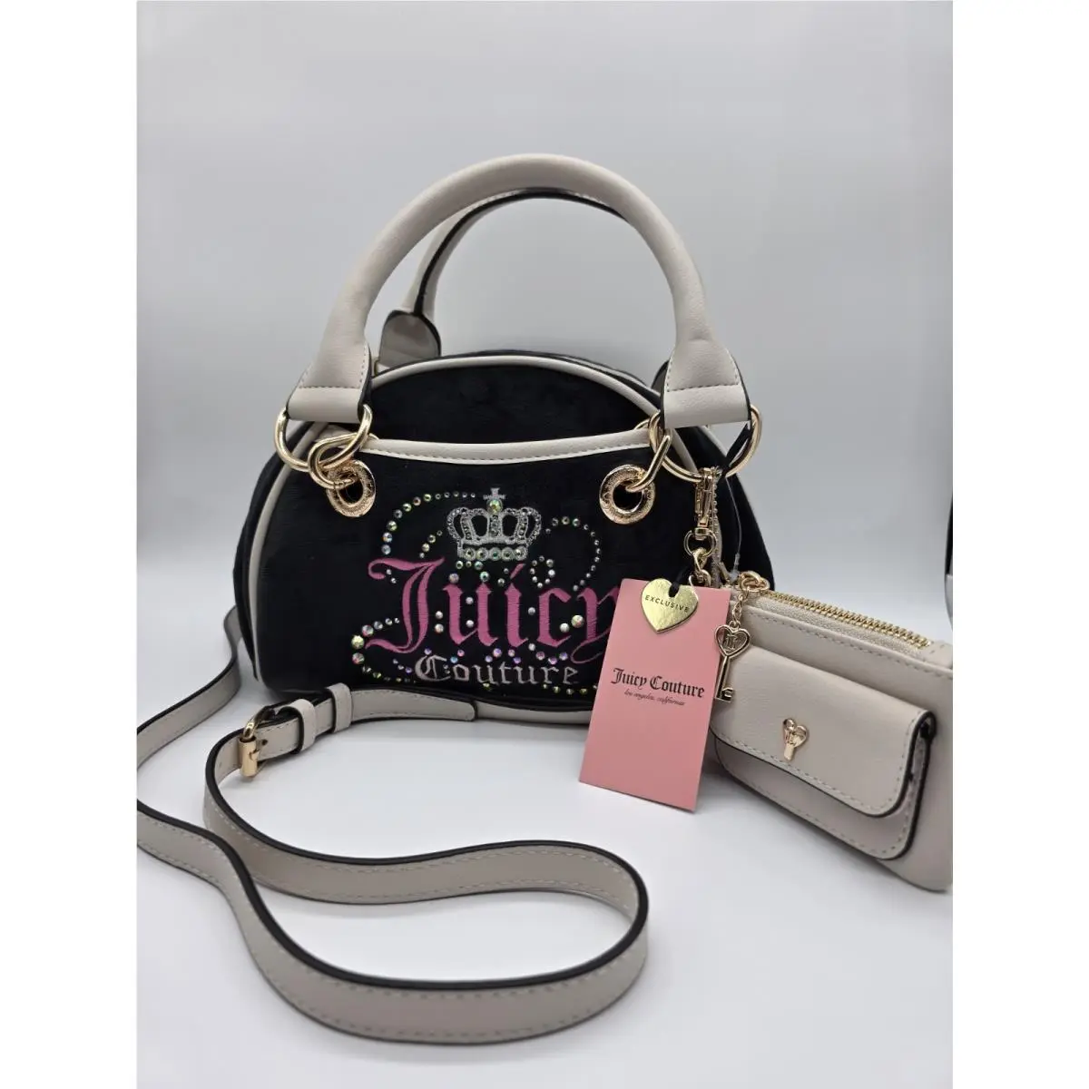 Dreamy Juicy Satchel Bag Black Velvet Liquorice Coin Purse by Juicy Couture
