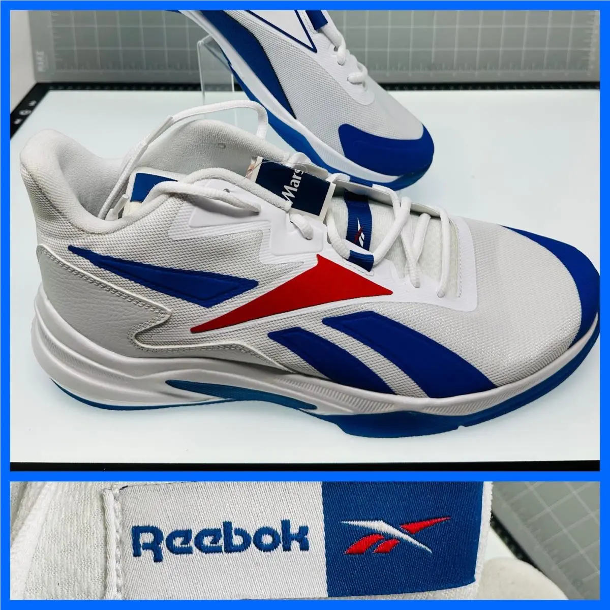 Reebok More Buckets Basketball Shoes Men Size 13 White Blue Red GY5472 Ortholite