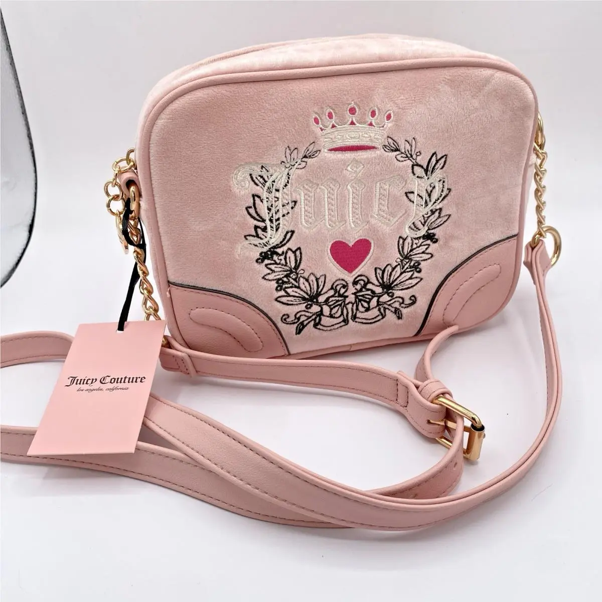 Juicy Couture Pink Diamond Crossbody Bag Heritage Velour Purse Handbag Trendy