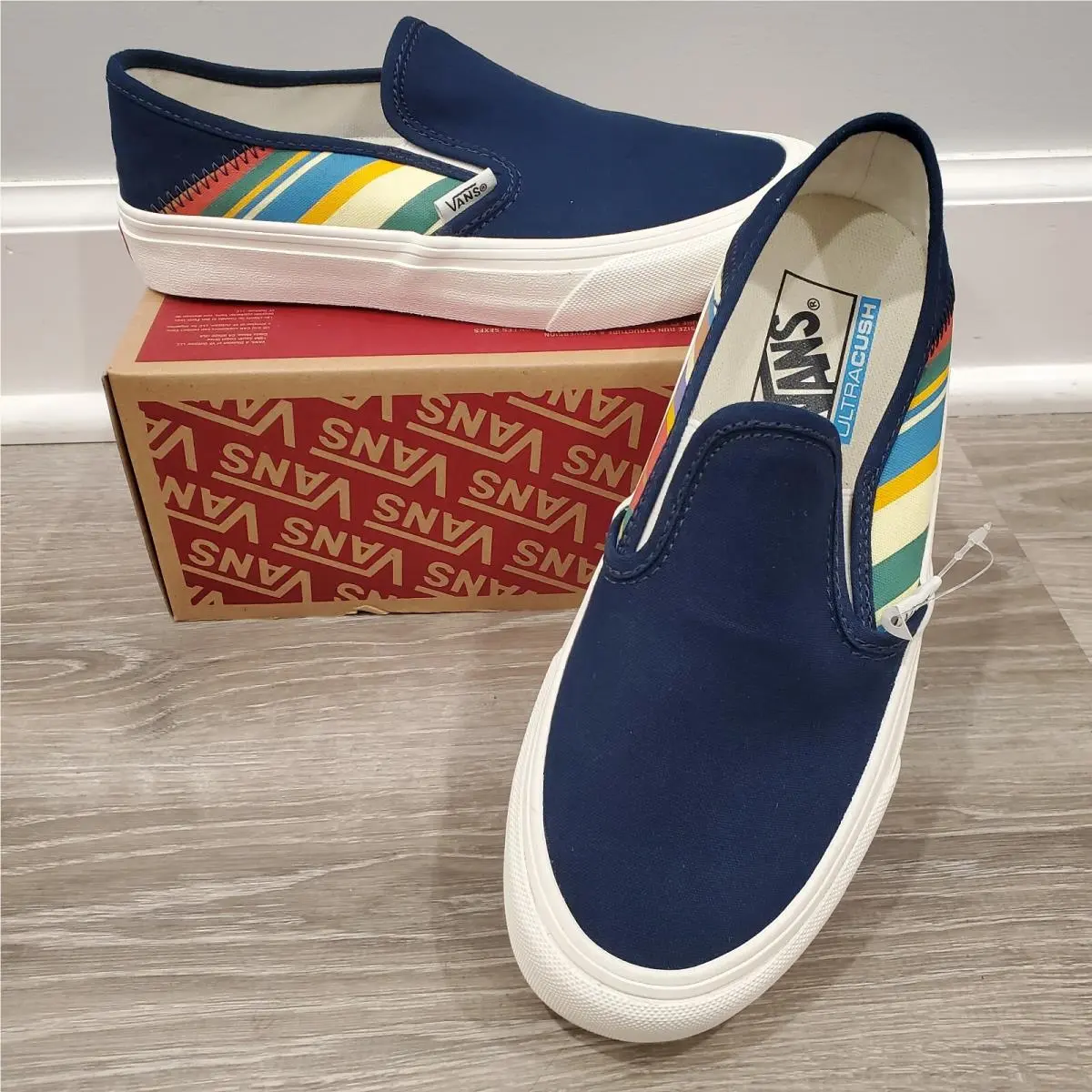 Vans Slip-on Sf Low Top Retro Stripes Canvas Women 5.5 Men 4