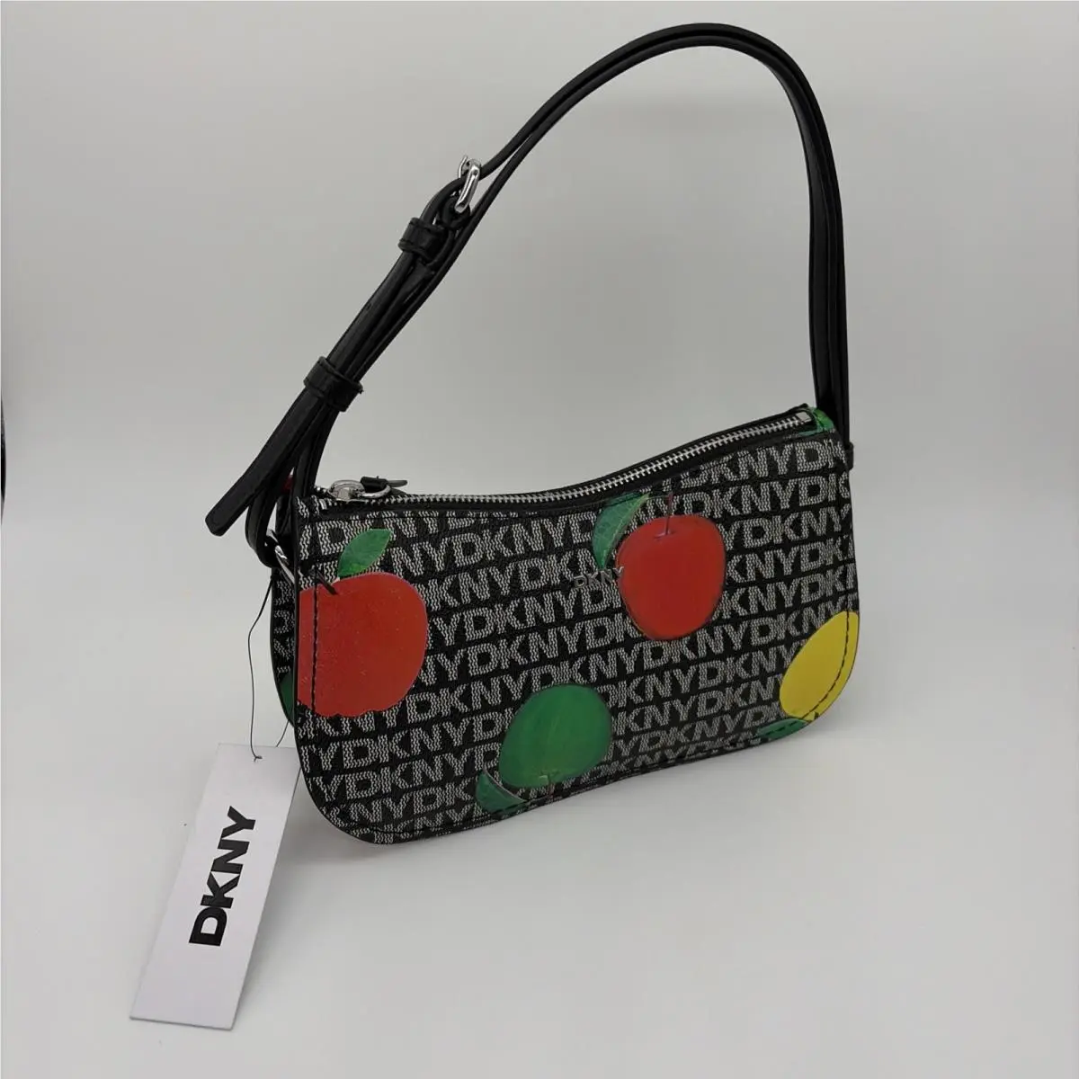 Dkny Jessica Shoulder Bag Apples Logo Cottage Core Preppy Chic Black