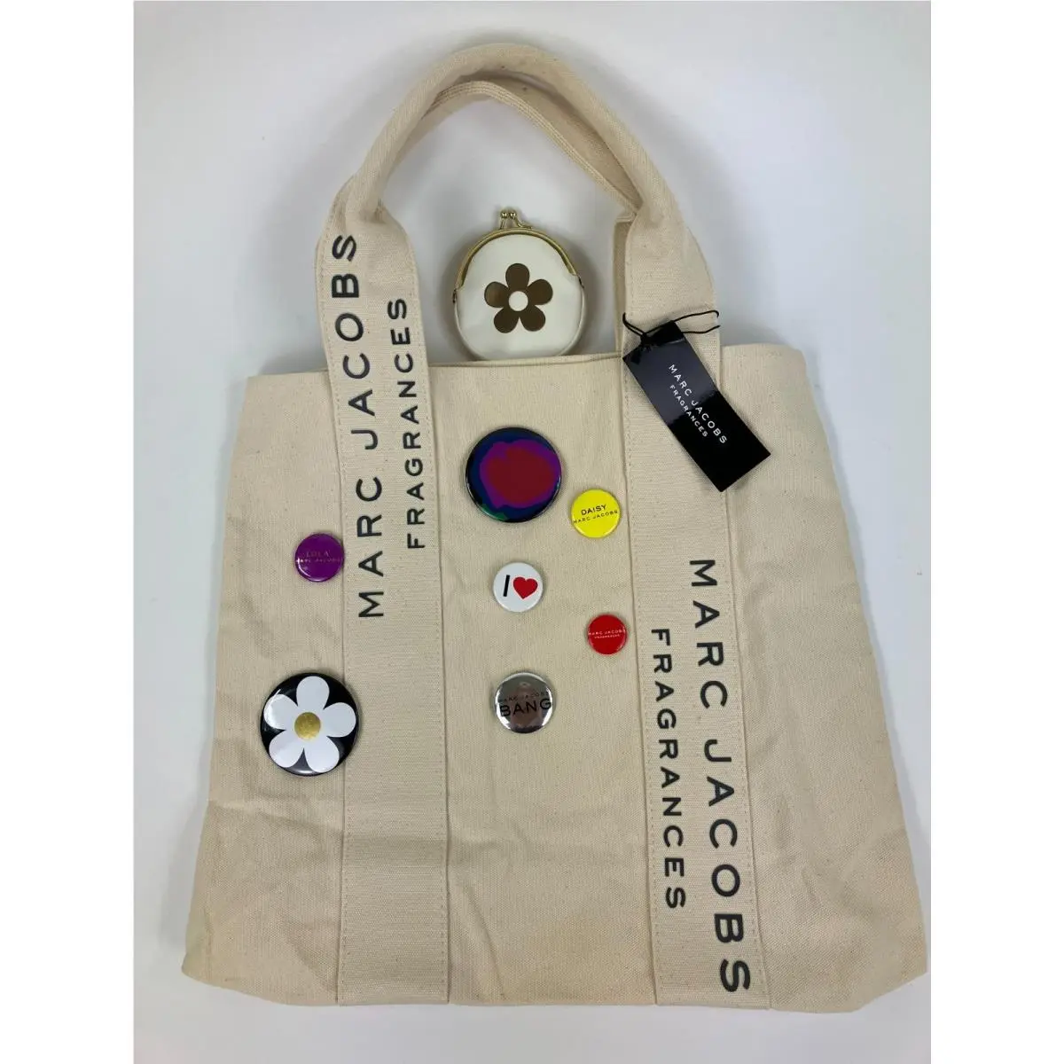 Marc Jacobs Fragrances Cotton Canvas W/buttons Bag Tote Daisy Coin Purse