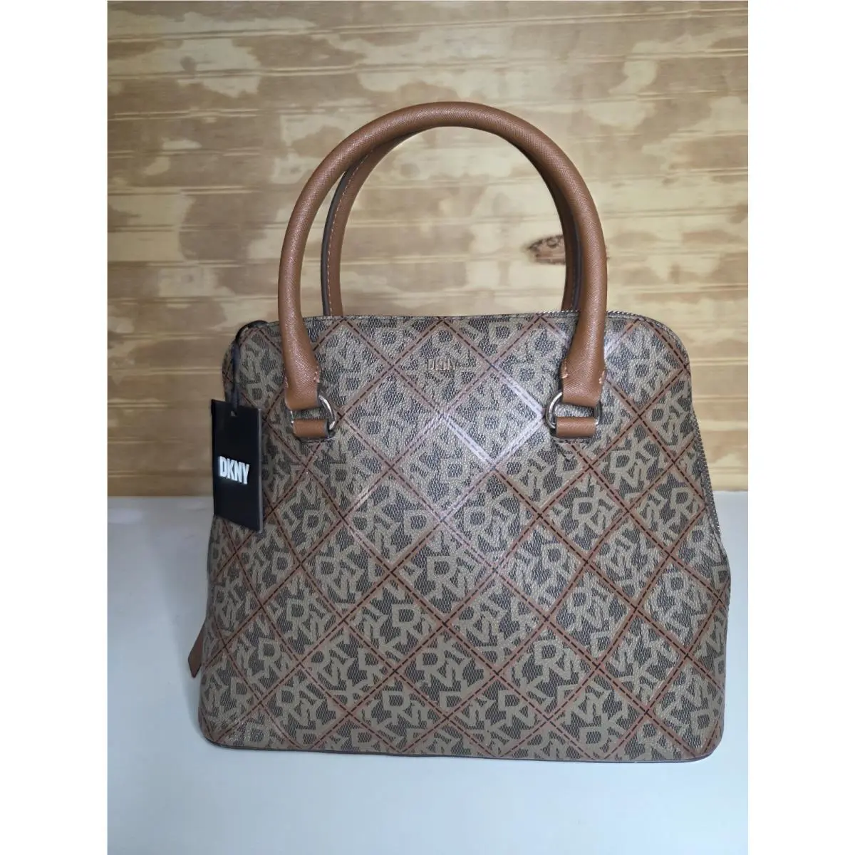 Dkny Bryant Dome Satchel In Monogram Brown Bag Purse