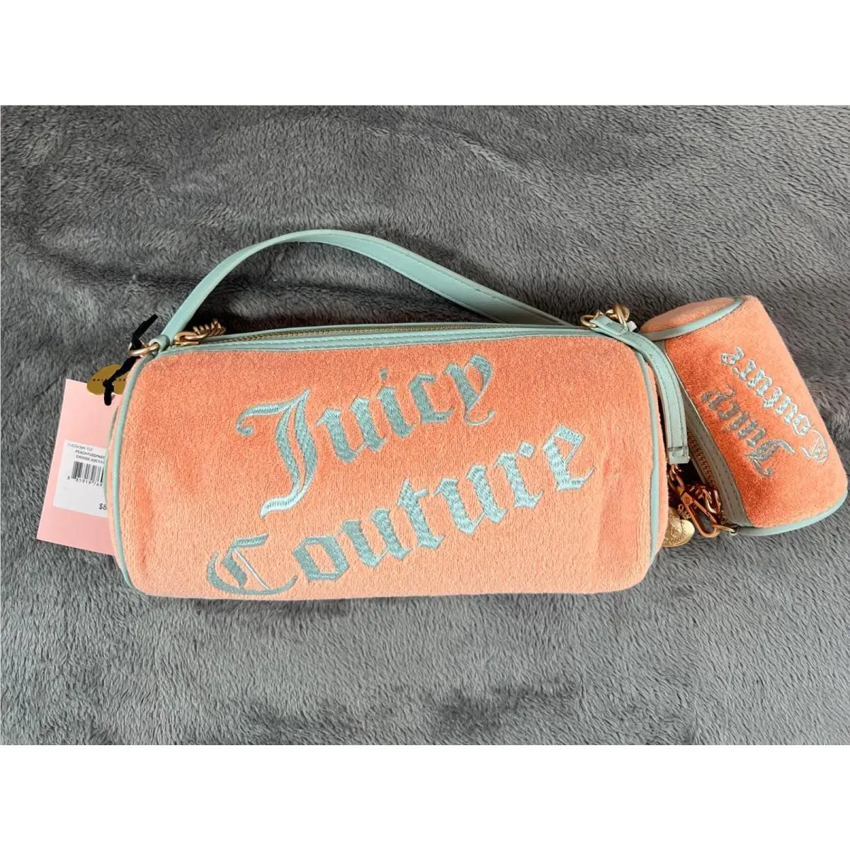 Juicy Couture Peach Pastel Turquoise Choose Juicy II Barrel Shoulder Bag