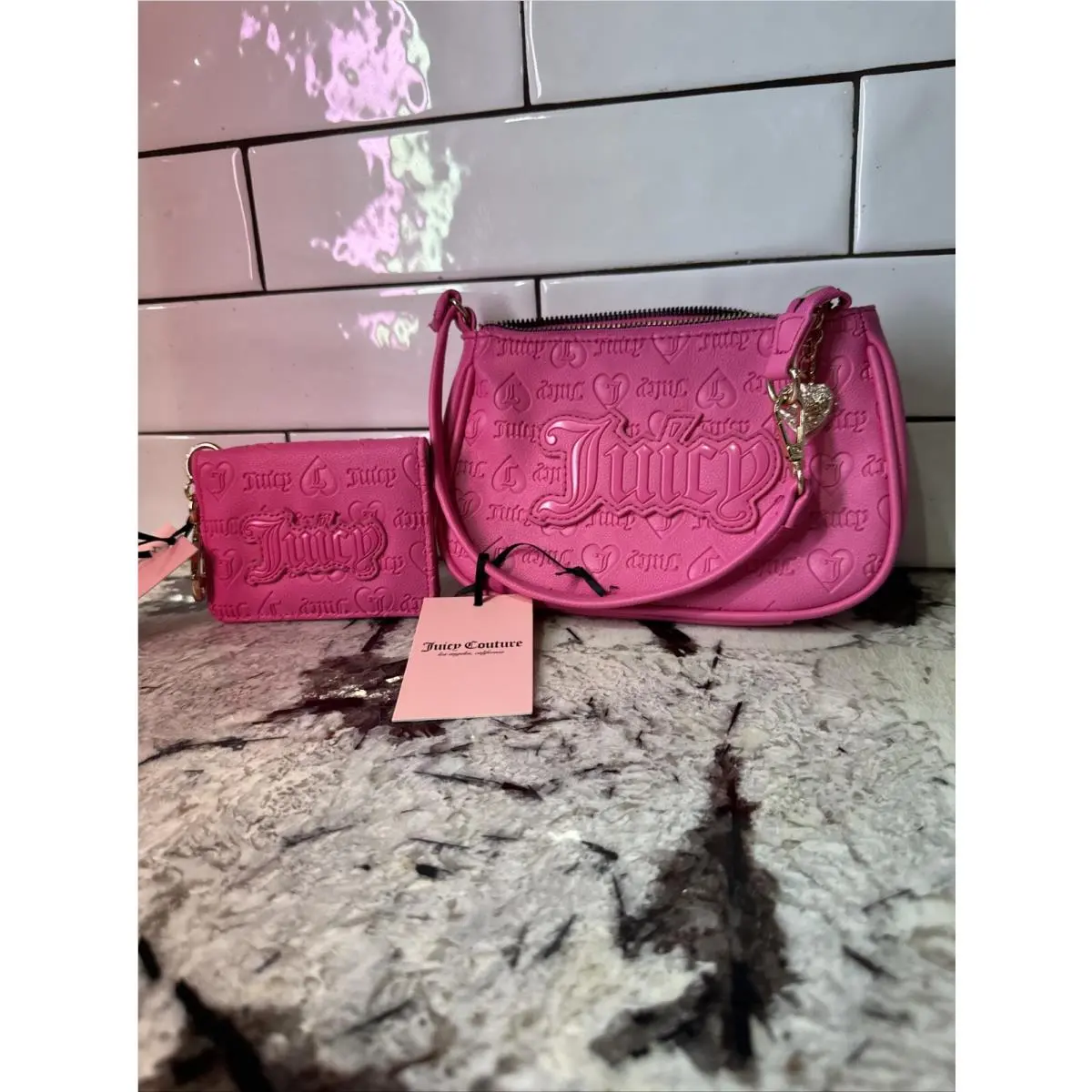 Juicy Couture Upgrade U Juicy Hot Pink Leather Shoulder Bag Wallet