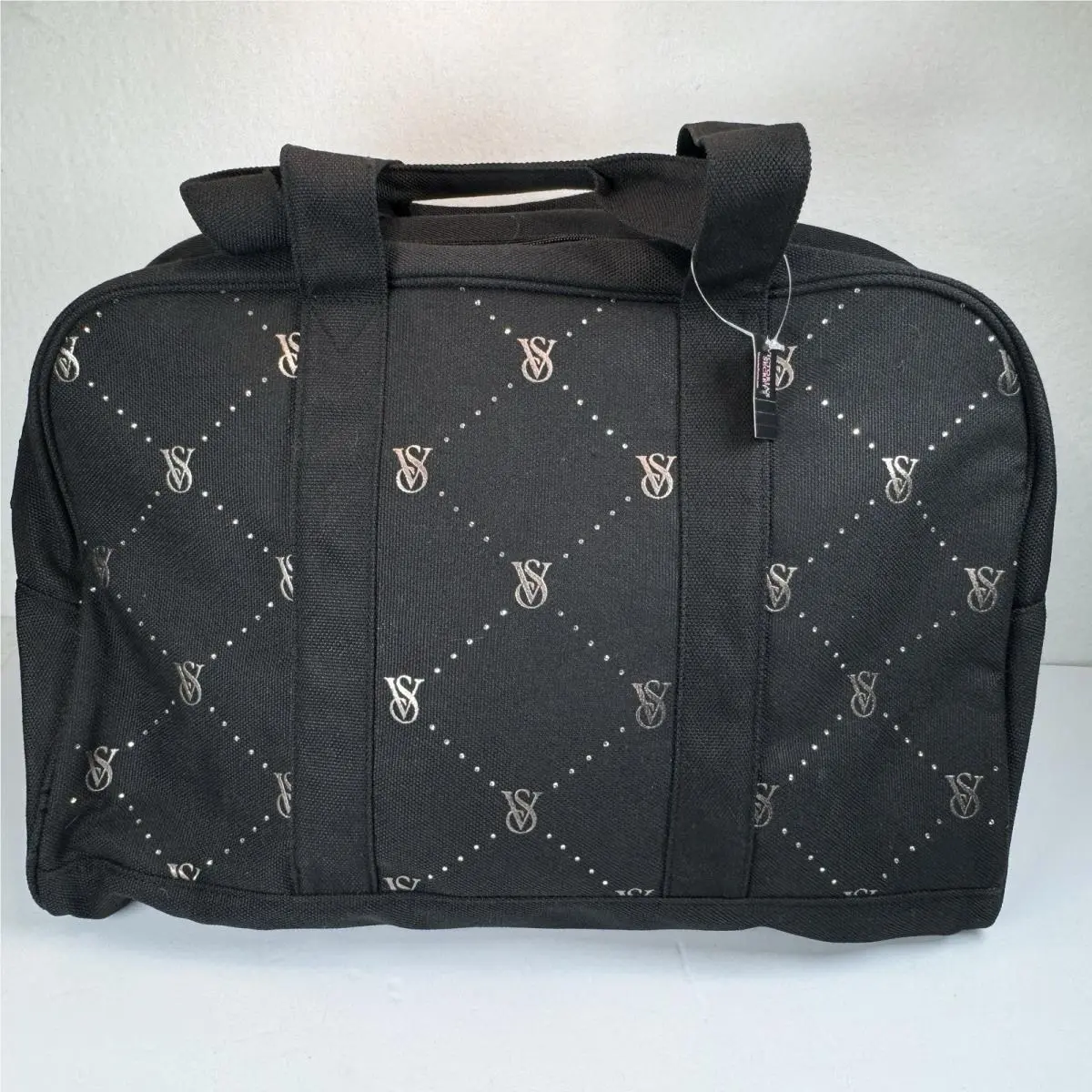 Victoria’s Secret Black Canvas Logo Tote Overnight Travel Bag Large Bling