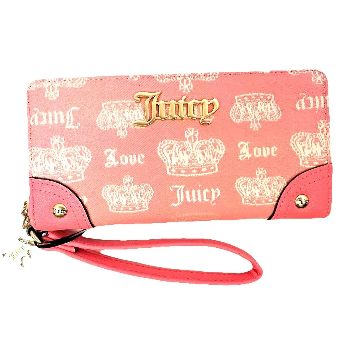 Juicy Couture Fan Club Crown Zip Around Wallet Wristlet Pink Scotty Dog