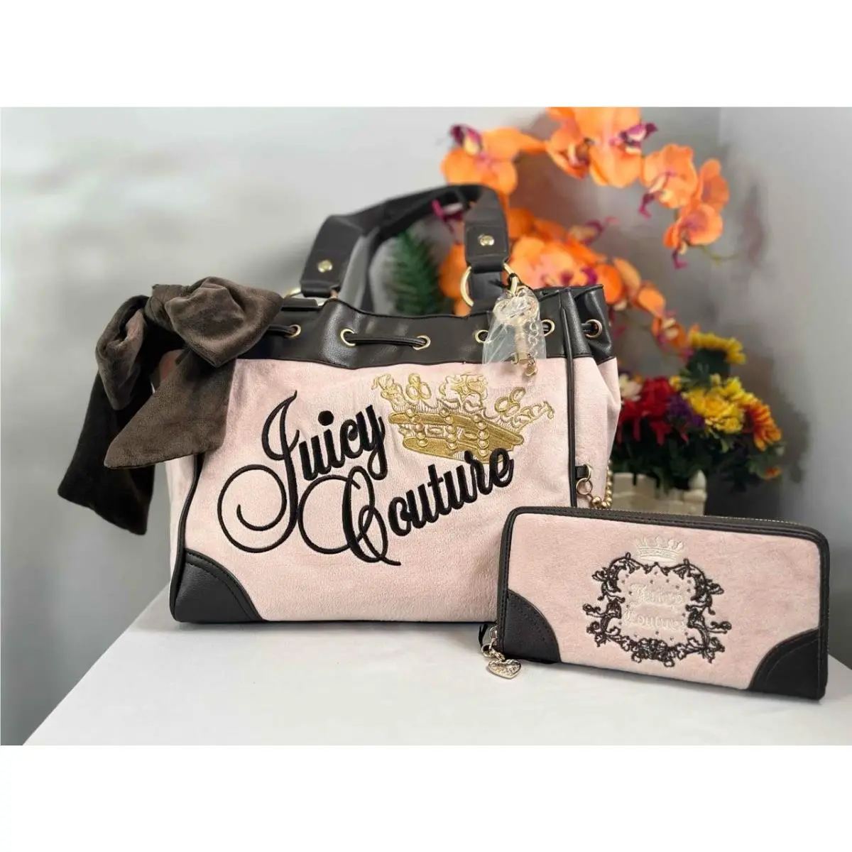 Juicy Couture The Key To Juicy Velour Dusty Blush Tote Bag + Wallet Set