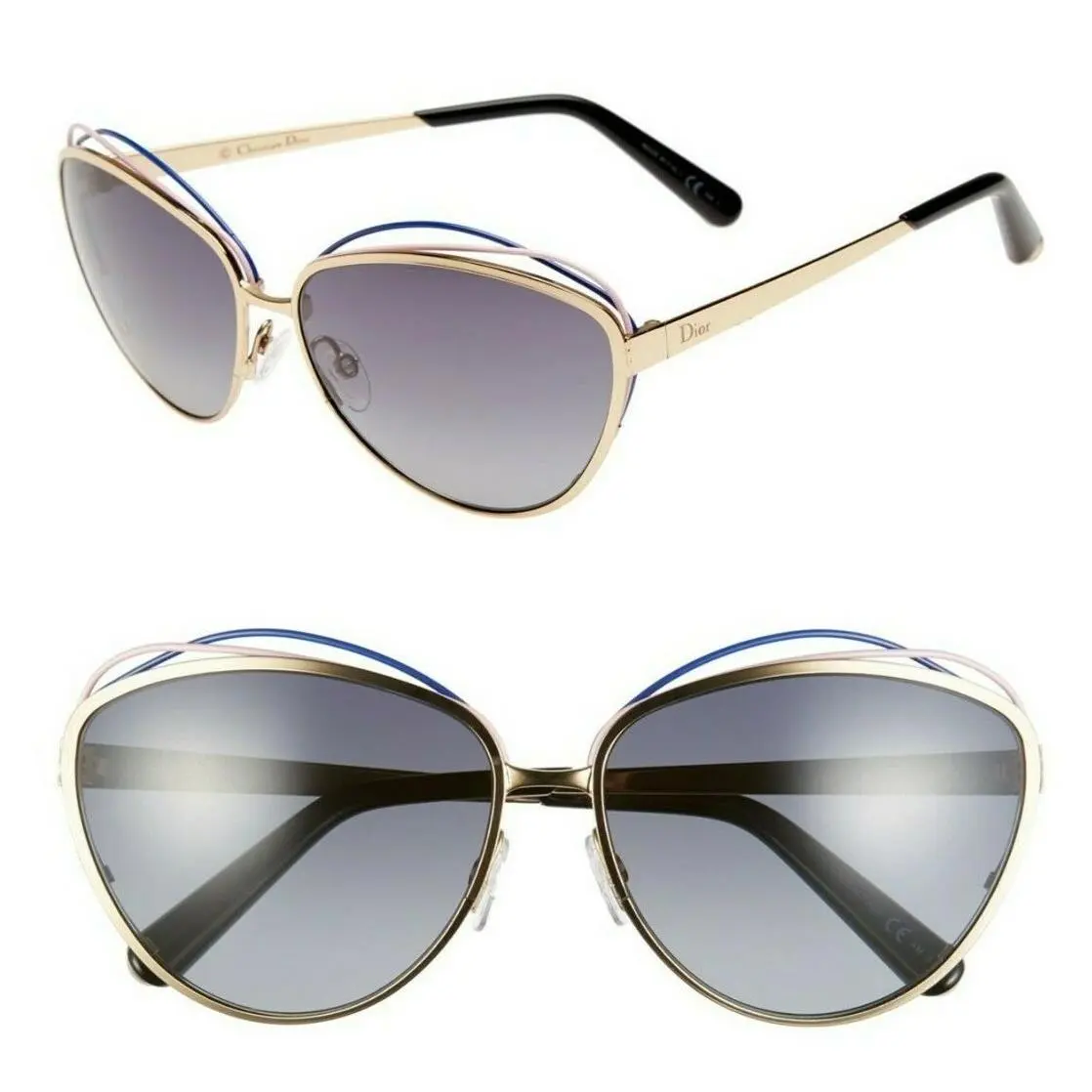 Dior Songes Women`s 62mm Cat Eye Metal Sunglasses Blue Pink Gold / Gray