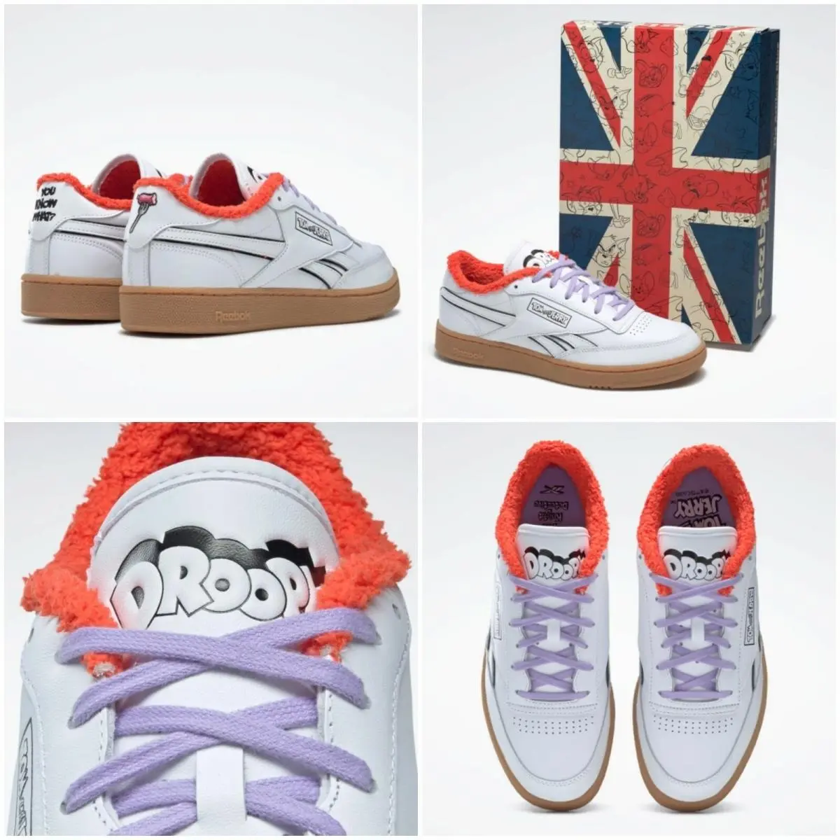 Reebok Club C Revenge Tom and Jerry Droopy White Mens Classic Shoes 9 10 11