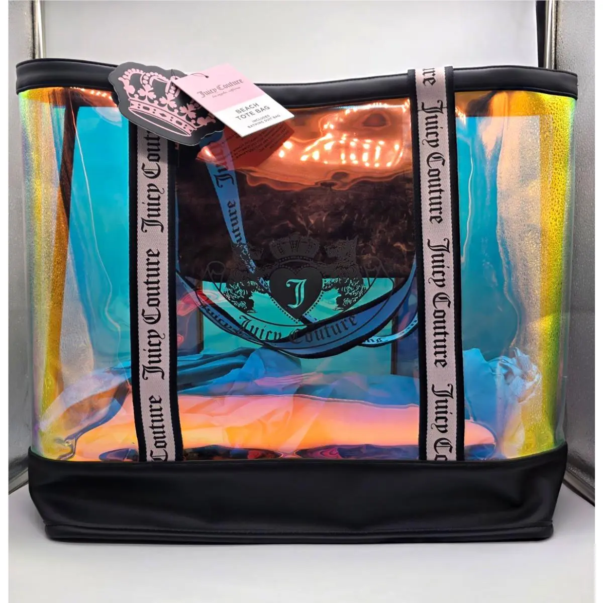 Iridescent Logo Tote Large Beach Bag/ Removable Pouch by Juicy Couture