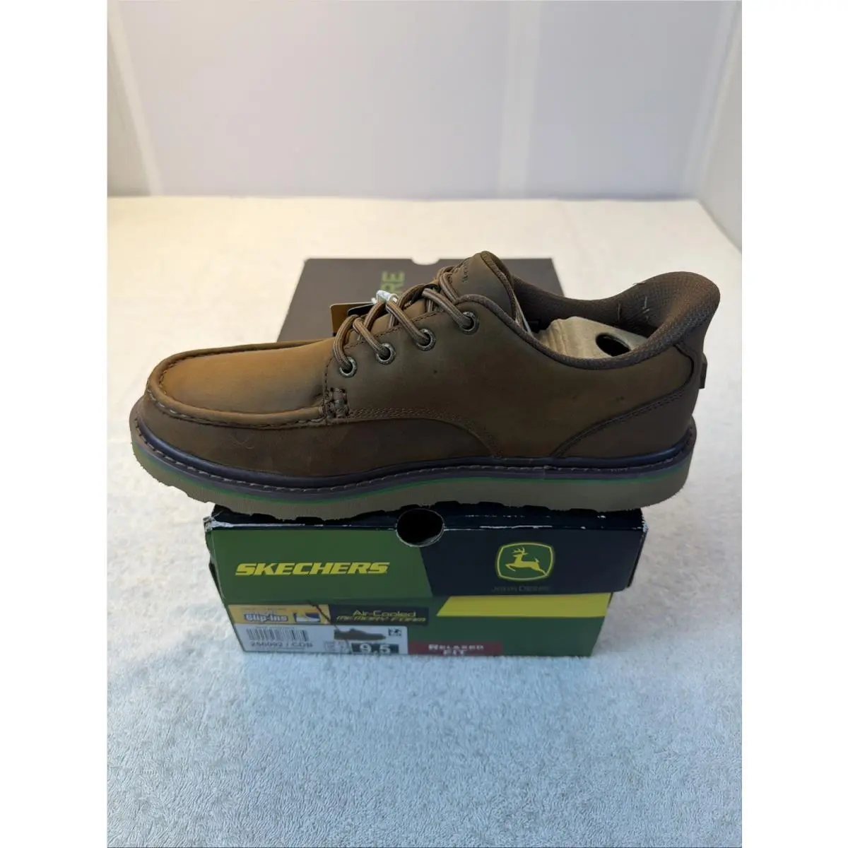 Skechers John Deere Hand Free Slip Ins Brown Loafer Memory Arch Men SZ 9.5