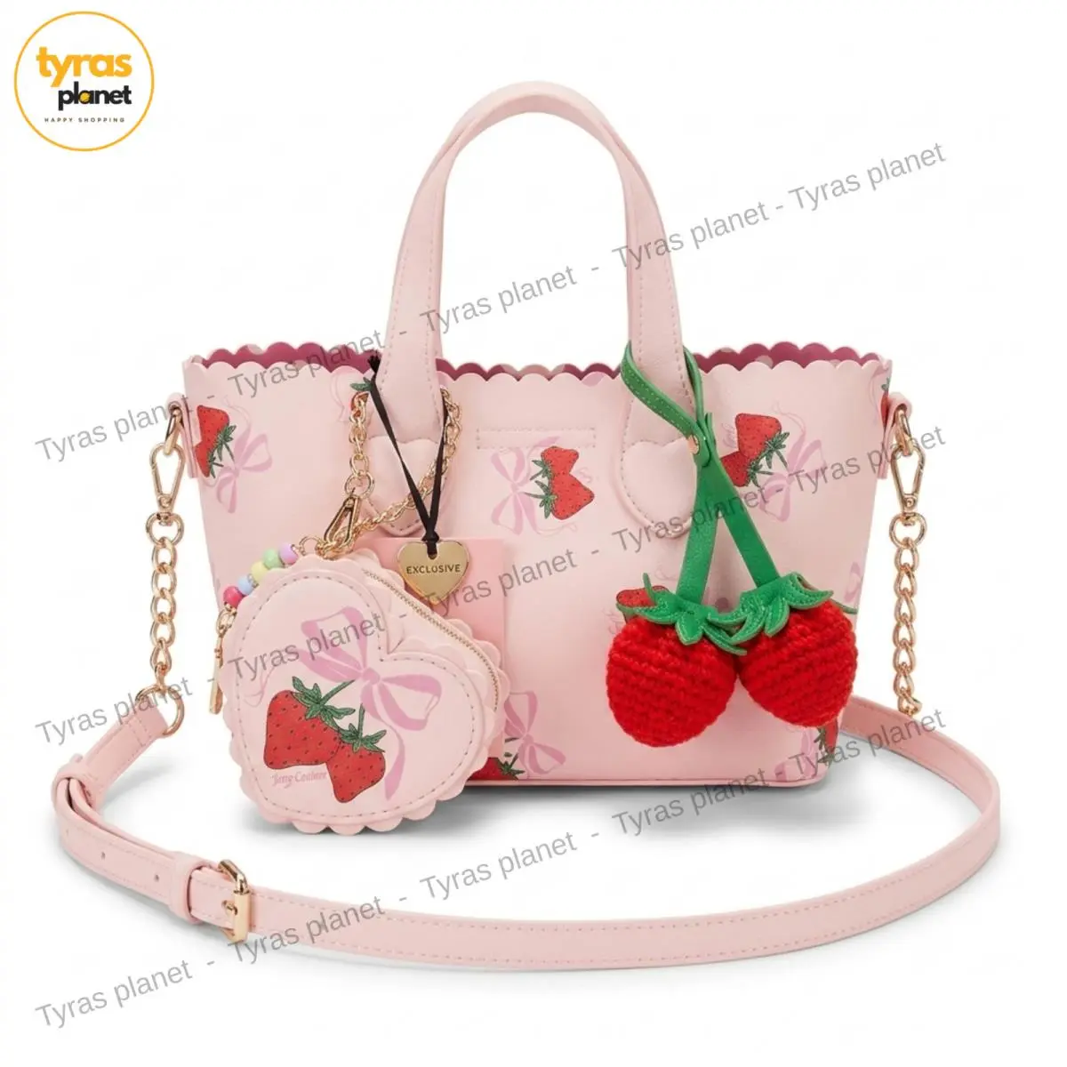 Juicy Couture Sweet Strawberry Mini Tote W/ Coin Pouch Crocheted Cherry Charms