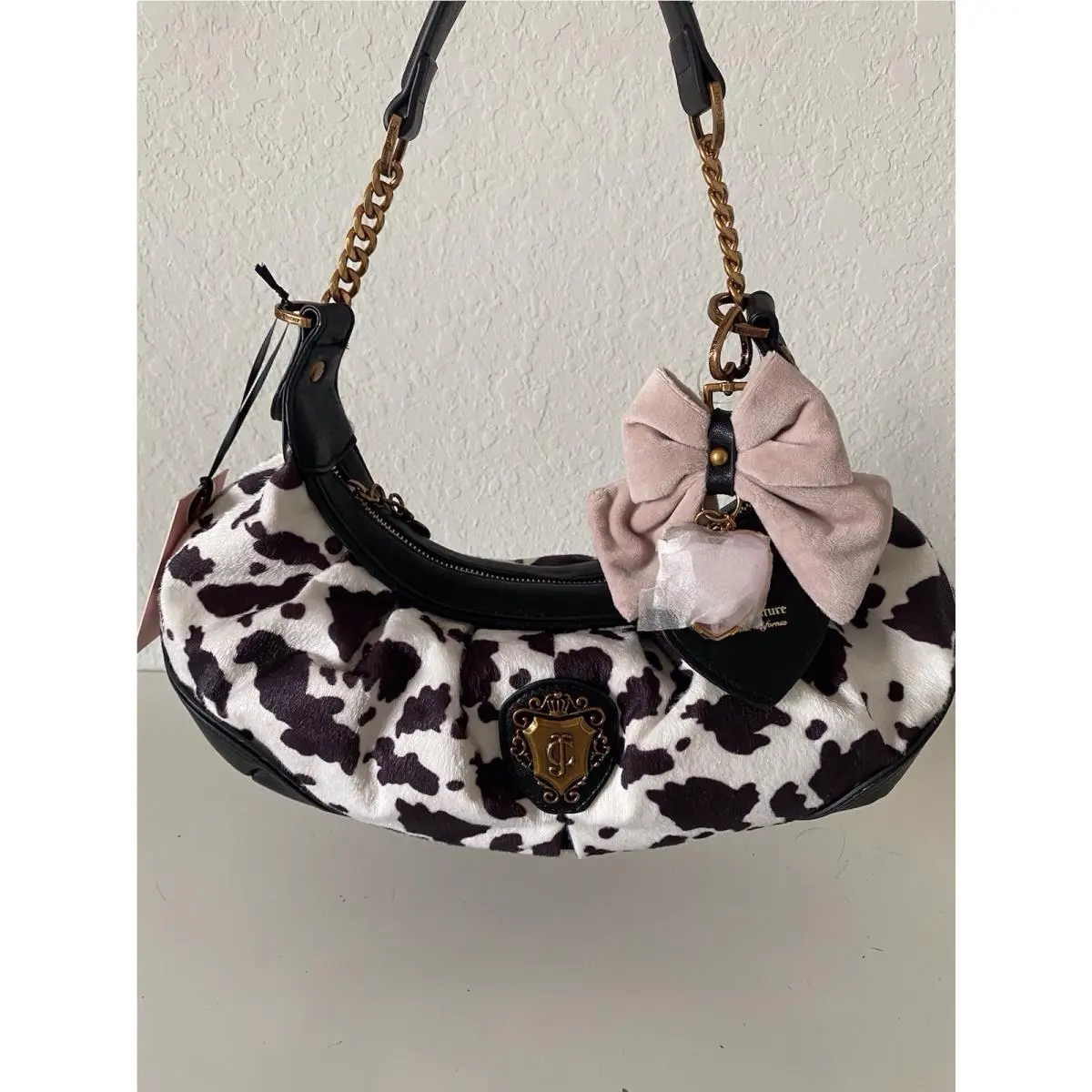 Romance Cow Print Hobo Coho Bag Liquorice White W/charm Viral by Juicy Couture