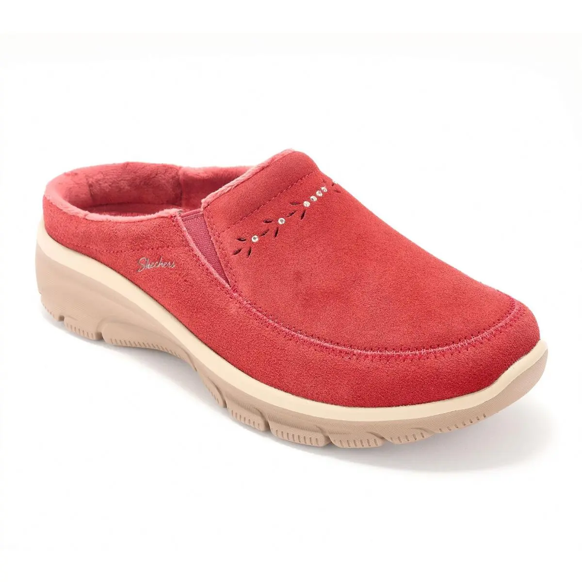 Skechers Easy Going Water-repellent Studded Suede Clogs Dark Red 12/M
