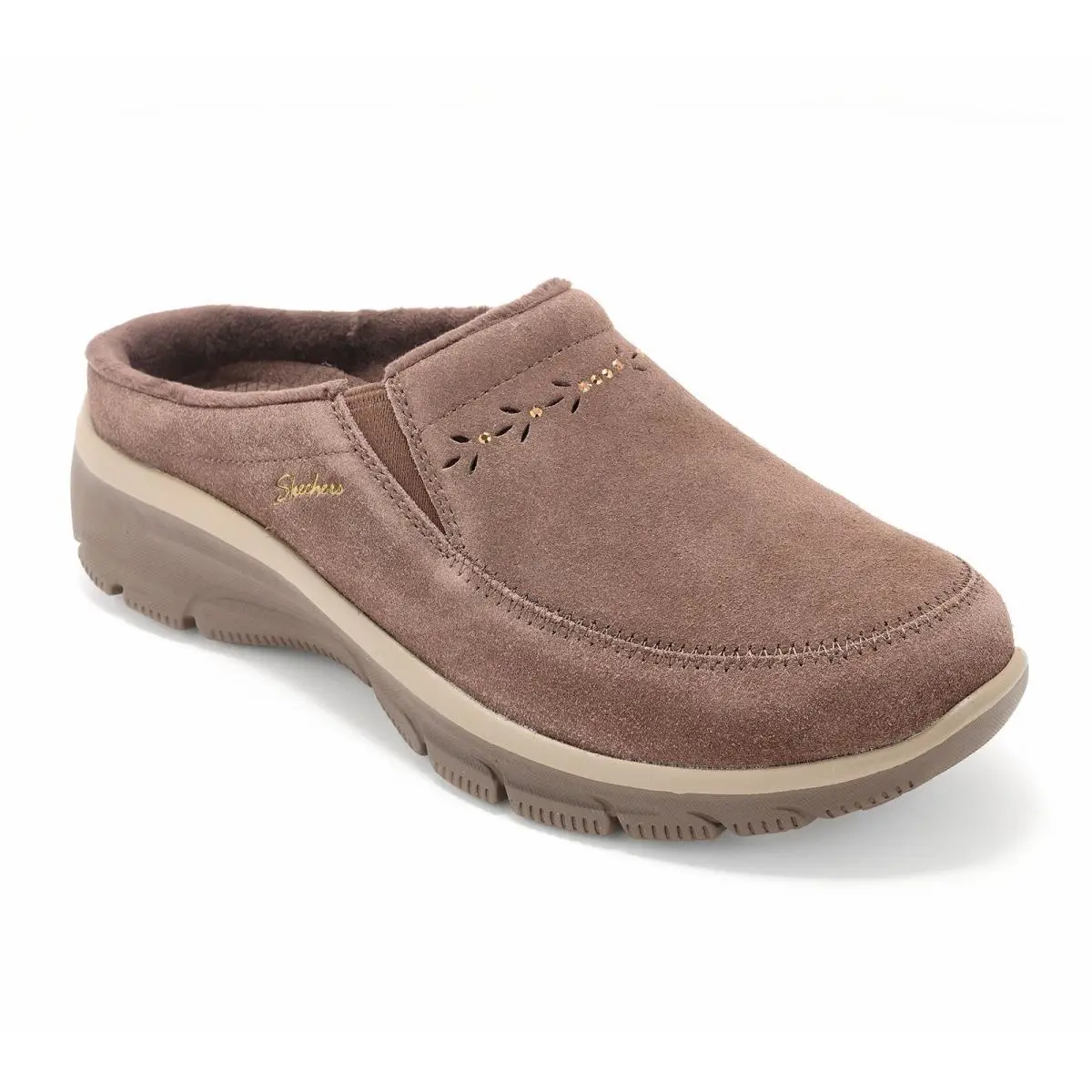 Skechers Easy Going Water-repellent Studded Suede Clogs Chocolate 10/W