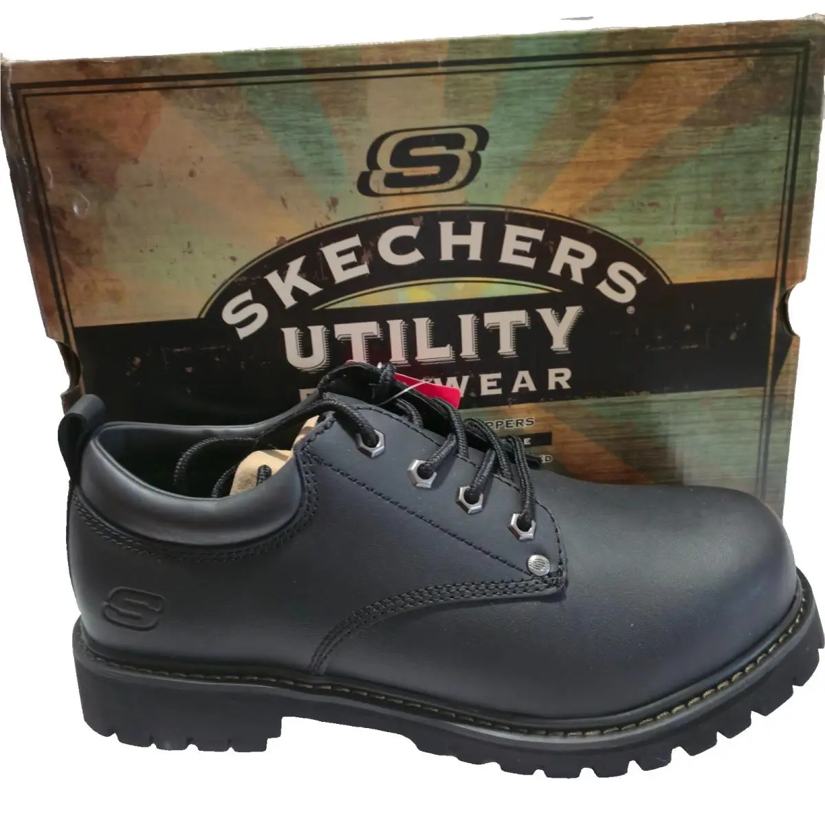 Skechers Men`s Tom Cats Leather Oxford Utility Shoes Black Size 8.5 Wide