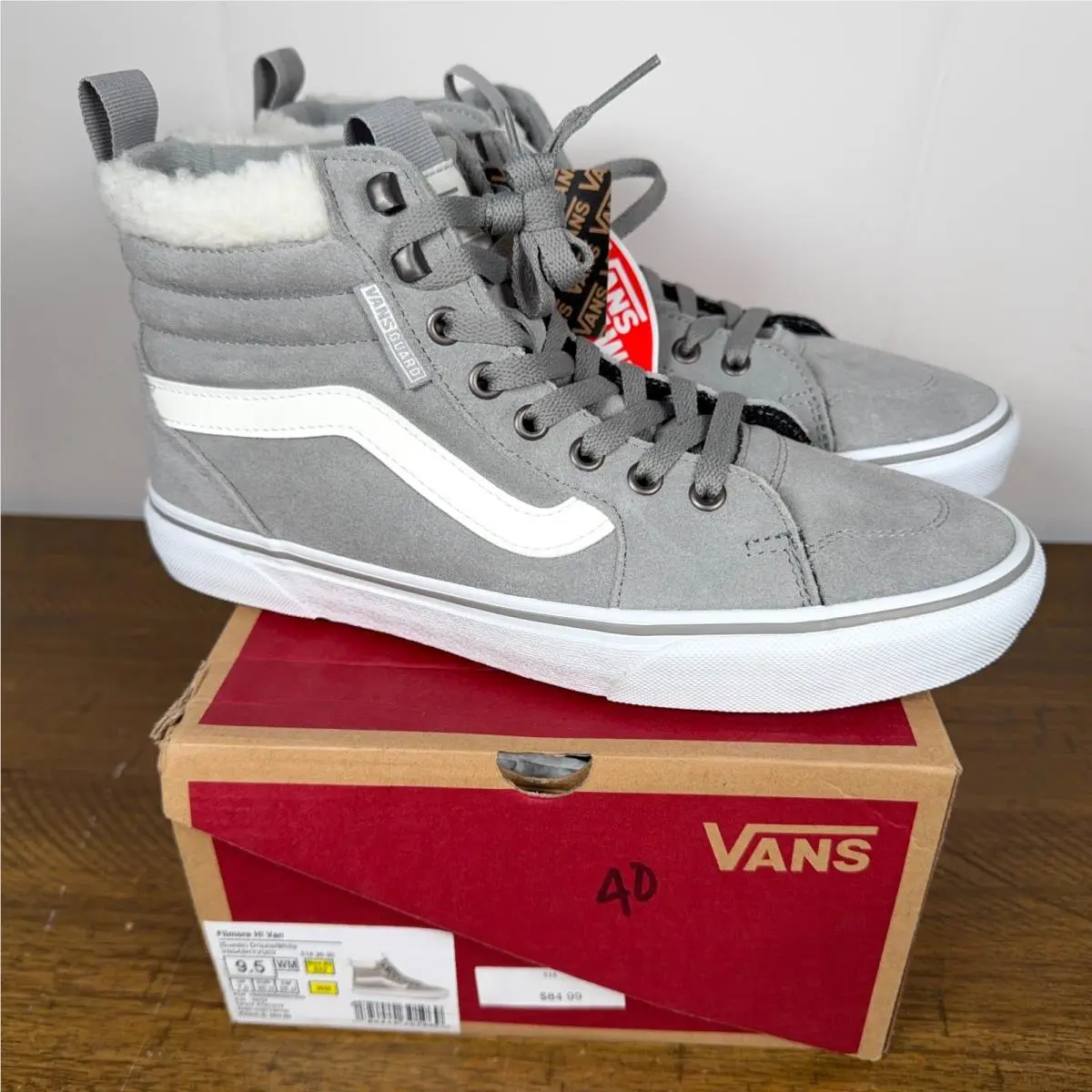 Vans Shoes Womens 9.5 Gray Filmore Hi Van Suede Fur Drizzle White Sneakers