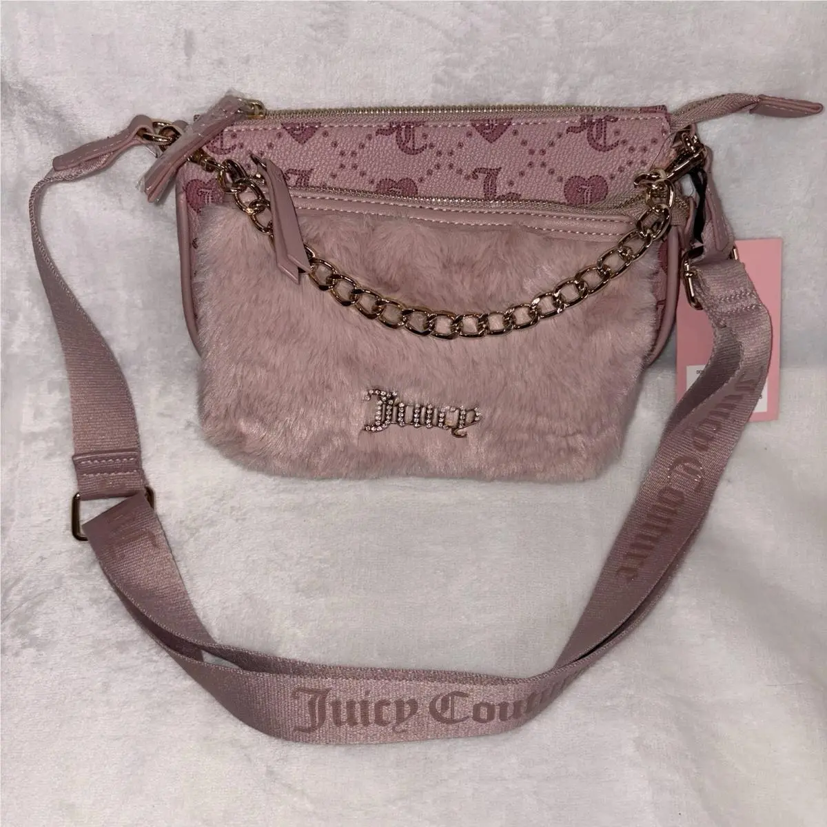 Juicy Couture Double Trouble Crossbody Bag s Dusty Blush Pink Htf