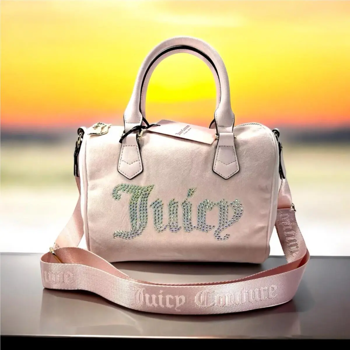 Juicy Couture Obsession Satchel Crossbody Bag Powder Blush Pink Velour