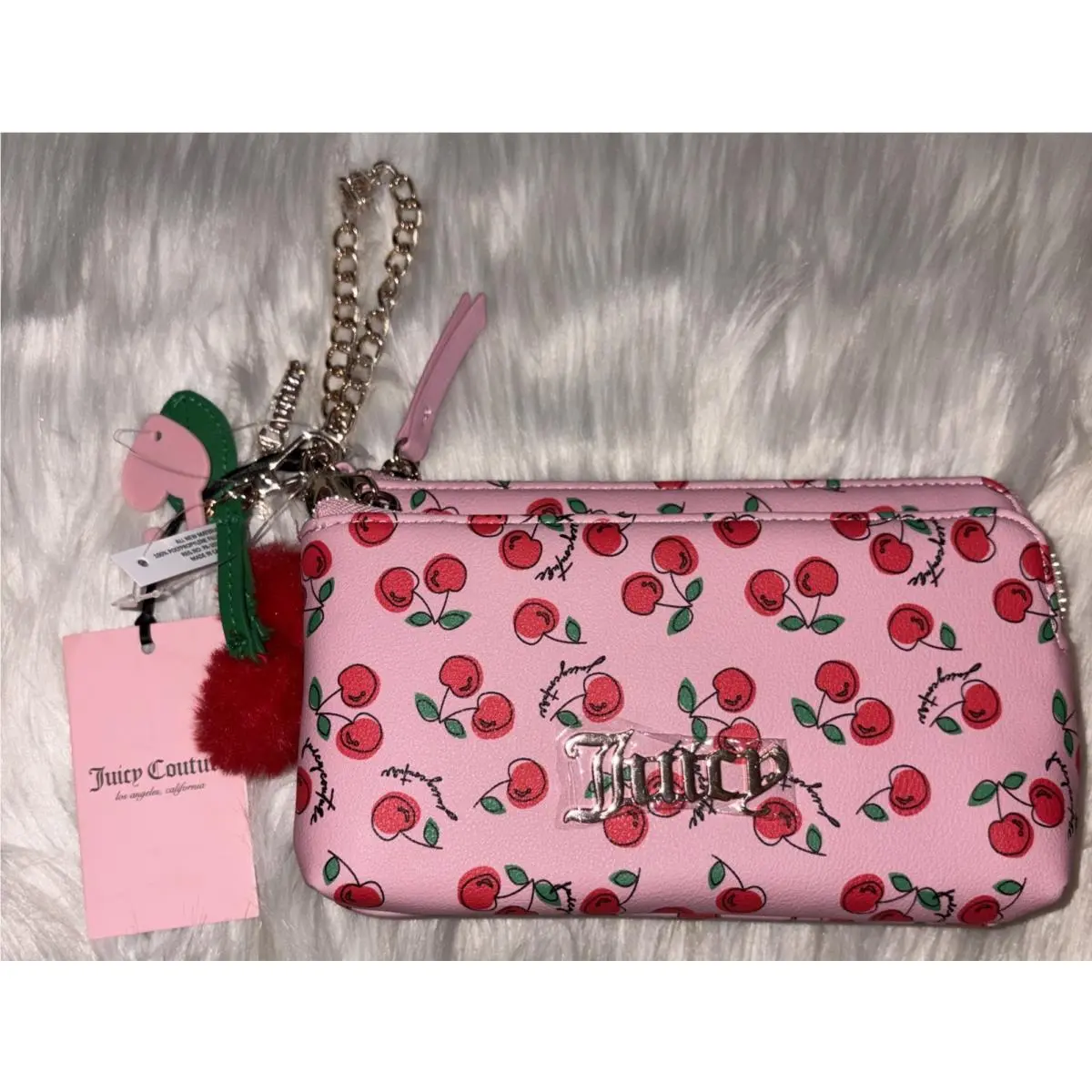Cherry Girl Wristlet Two Pockets Flamingo Mini Charm by Juicy Couture