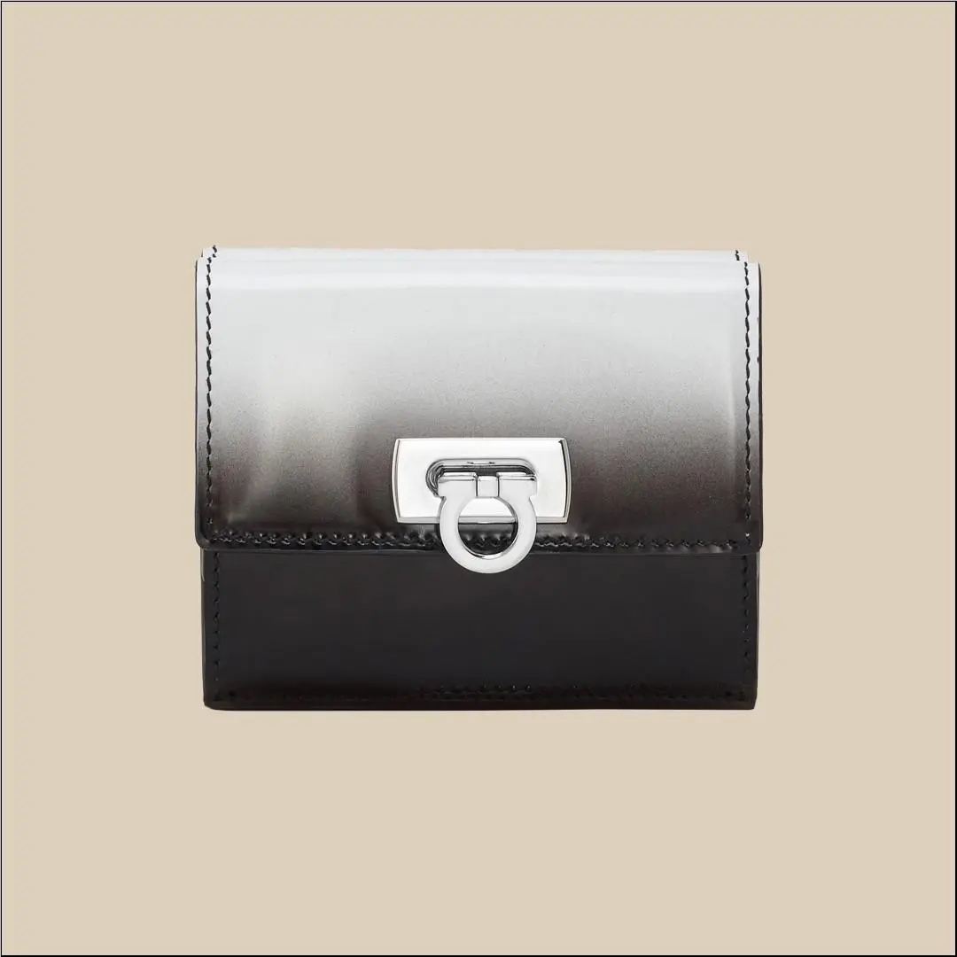 Ferragamo Gancini Buckle Leather Wallet Grey Black Ombre by Salvatore Ferragamo