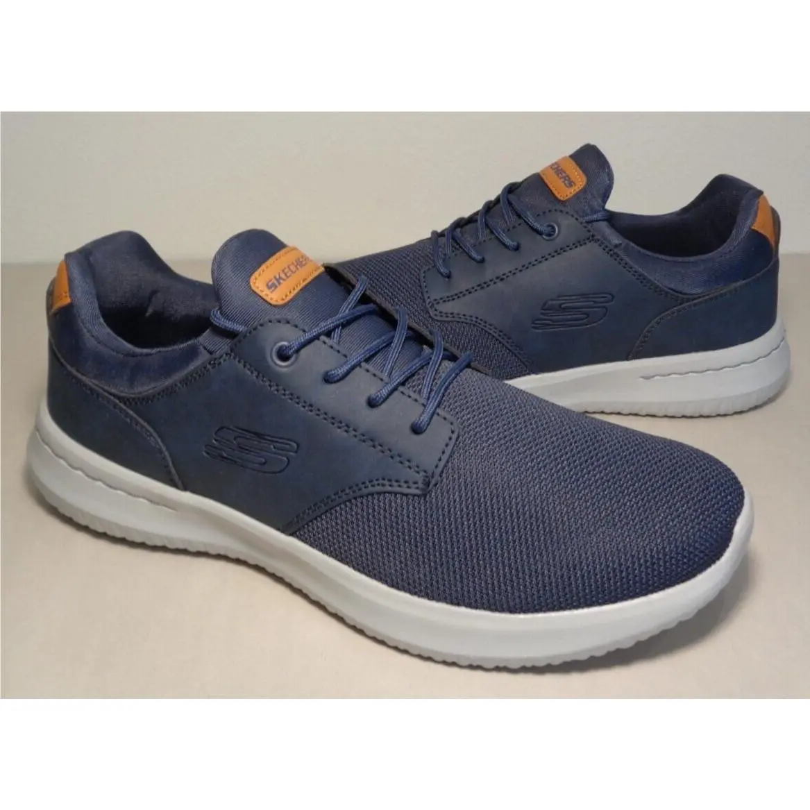 Skechers Size 13 M Delson Navy Blue Lace Sneakers Men`s Shoes
