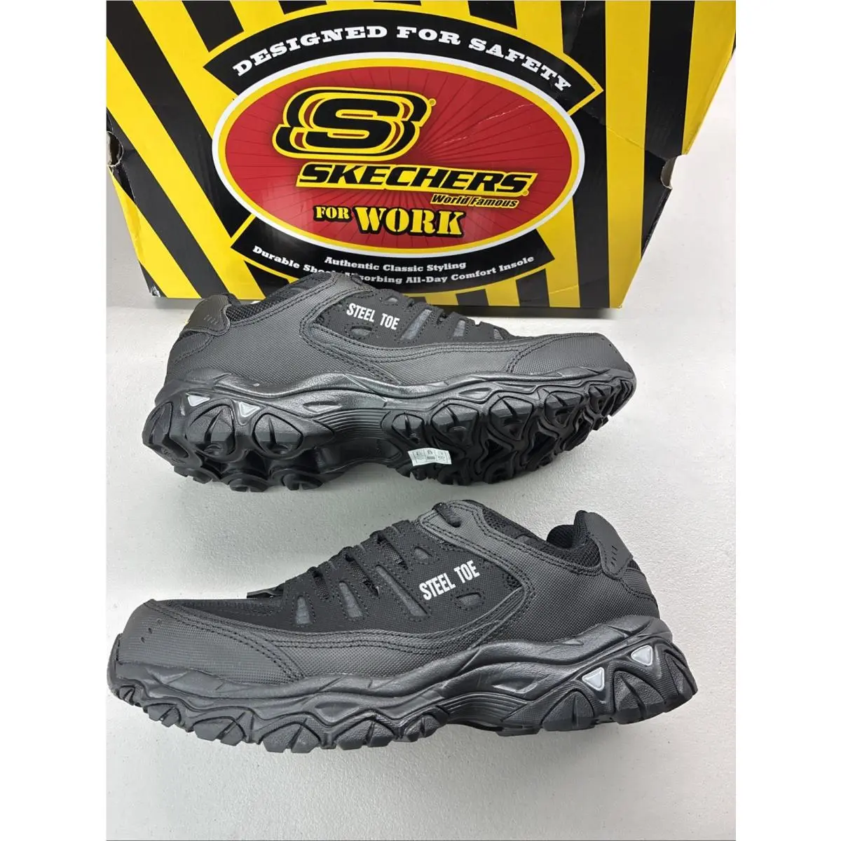 Men`s 9.5 Skechers Work Slip-ins Cankton Steel Toe Shoes Boots Comfort All Black