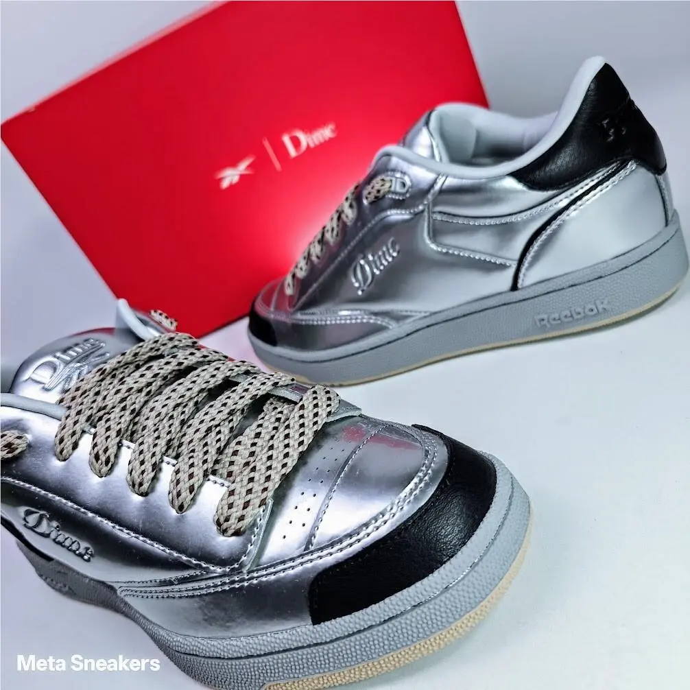 Reebok US 9.5 Mens Silver Metallic Beige Black Retro Club C Bulc Dime Collab