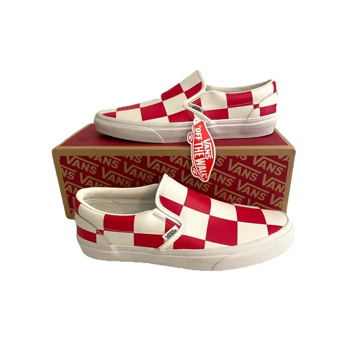 Vans Unisex Classic Slip-on Leather Check Skate Shoe Size 9 Mens 10.5 Women Red