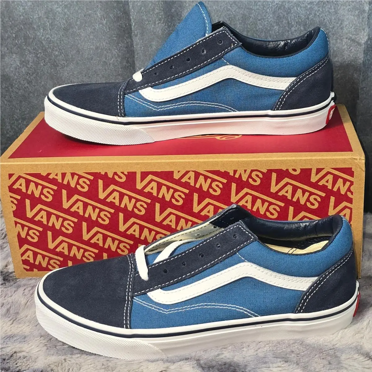 Vans Old Skool Navy Blue Suede Canvas Skate Shoes Kids Size 6.0/ Wmns 7.5