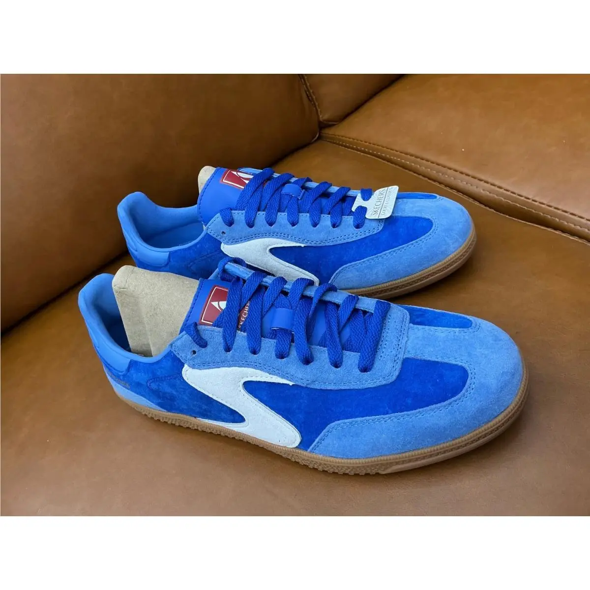Skechers Hotshot Varsity Crew Womens 8.5 Blue Suede Court Classics