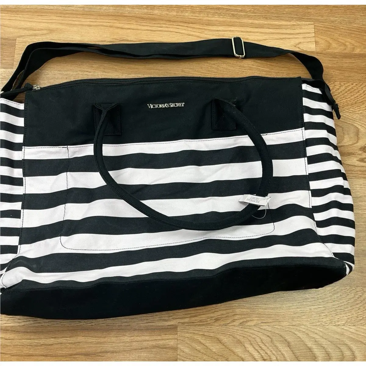 Victoria`s Secret Pink Black Stripe Large Weekender Tote Bag by Victoria's Secret