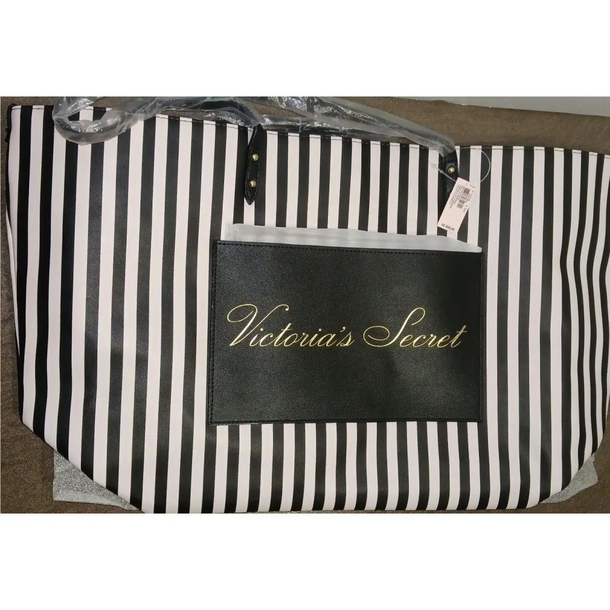 Victoria`s Secret Tote Bag Black Pink Size 12.5 x 5.5 x 12 W/free Lotion by Victoria's Secret