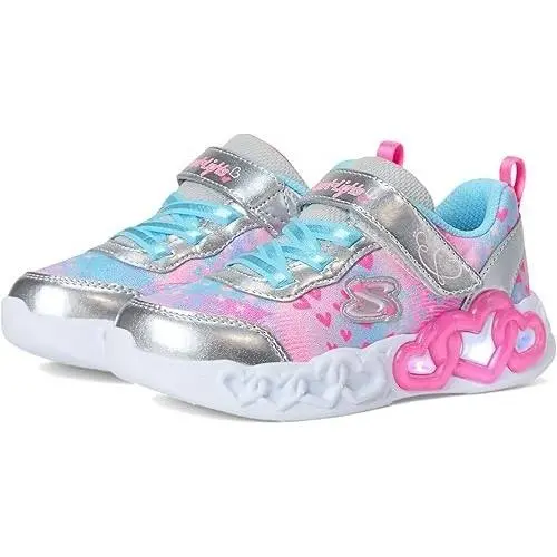 Skechers Girls` Toddler Infinite Heart Lights Sneaker Shoe Silver/multi US 5