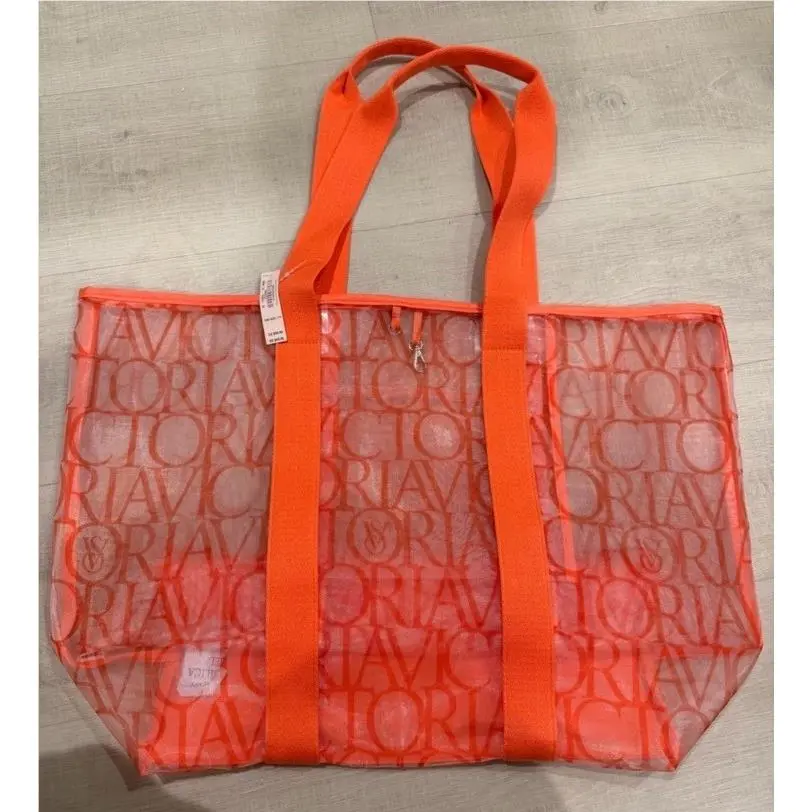 Victoria`s Secret Red Coral Logo Mesh Tote 14.5 × 21.6 × 5.5 by Victoria's Secret