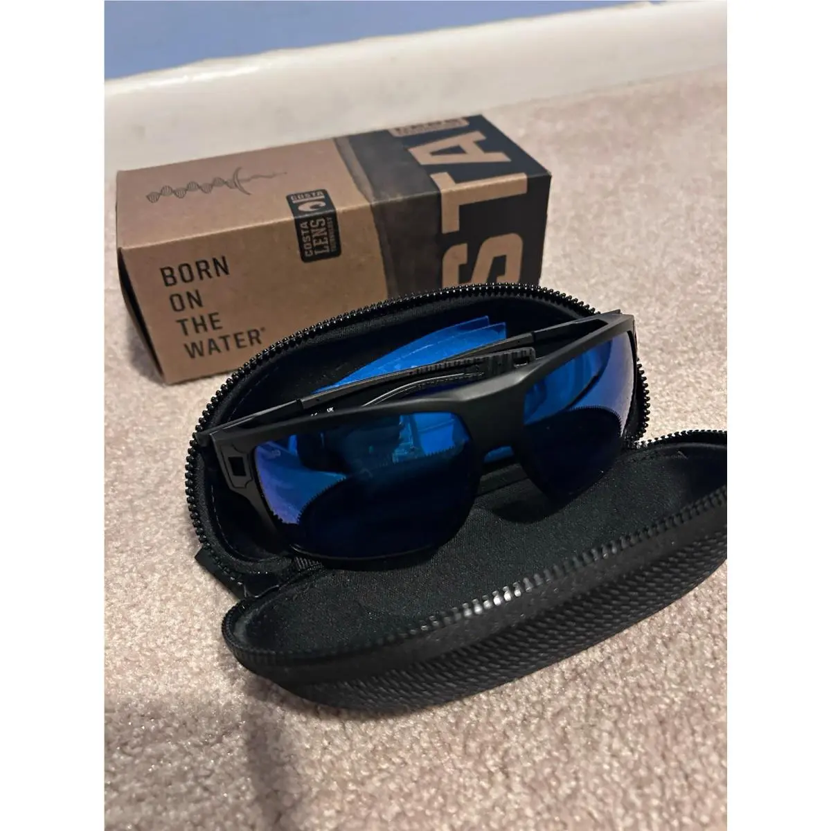 Costa Del Mar Diego Wrap Sunglasses Matte Black 580G Glass Blue 06S9034