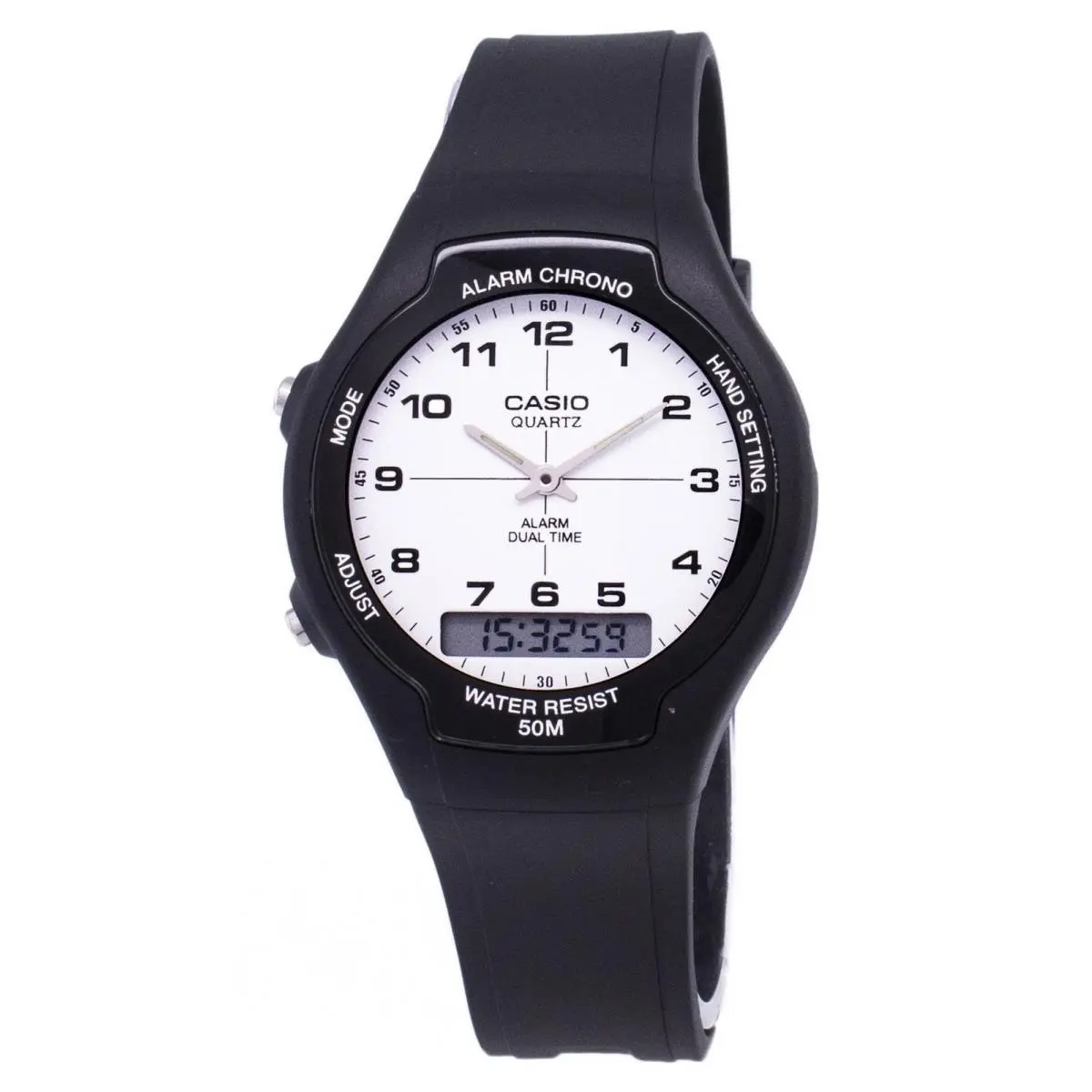 Casio Analog-digital Alarm Chrono Dual Time White Dial AW-90H-7BVDF Mens Watch