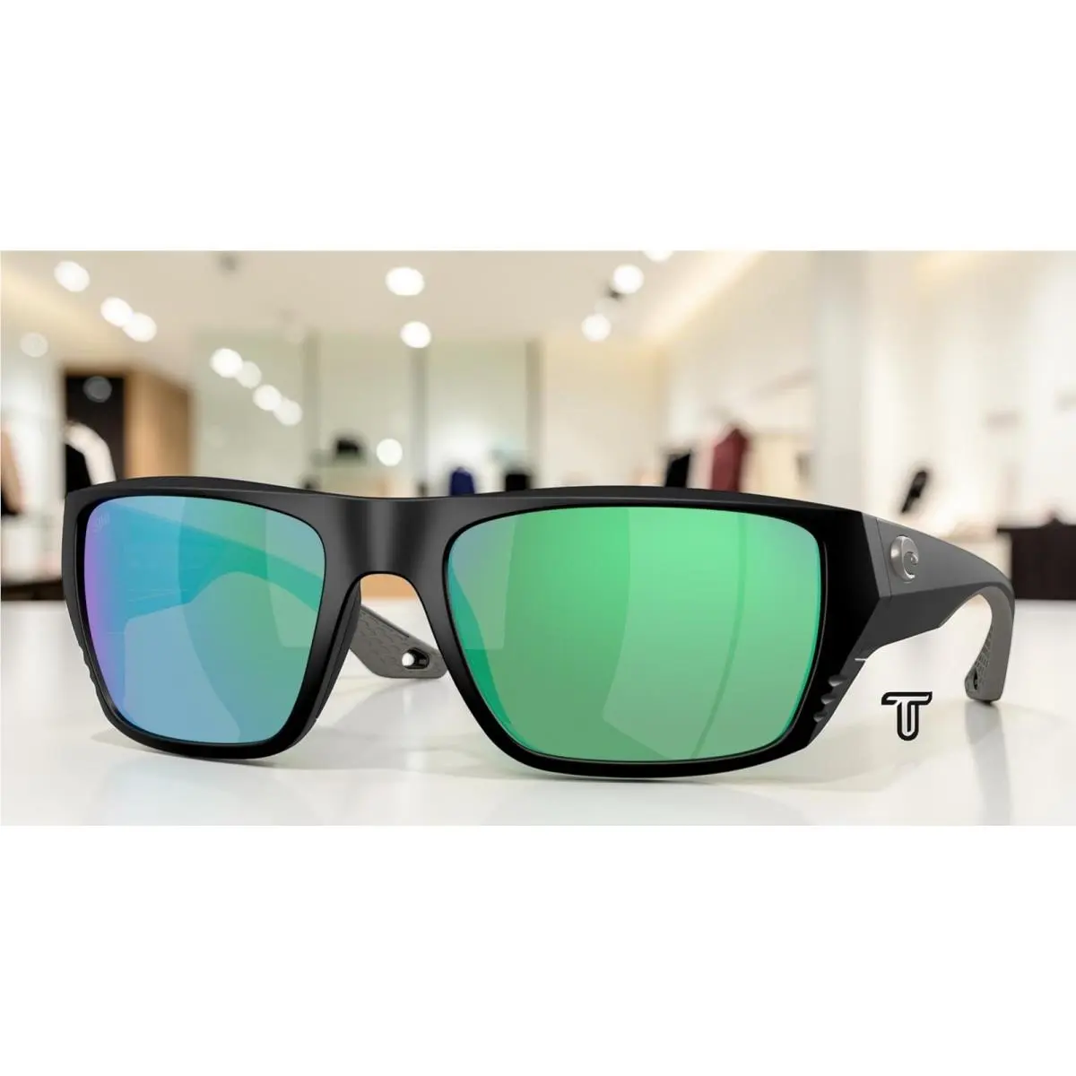 Costa 6S9118 02 Finlet Matte Black Green Mirror Polarized 59 mm Men`s Sunglasses - Frame: Matte Black, Lens: Green Mirror