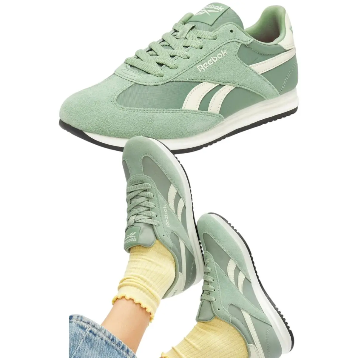 Reebok Fiori Sneakers Womens 11M Green Suede Comfort Ortholite Casual Shoes