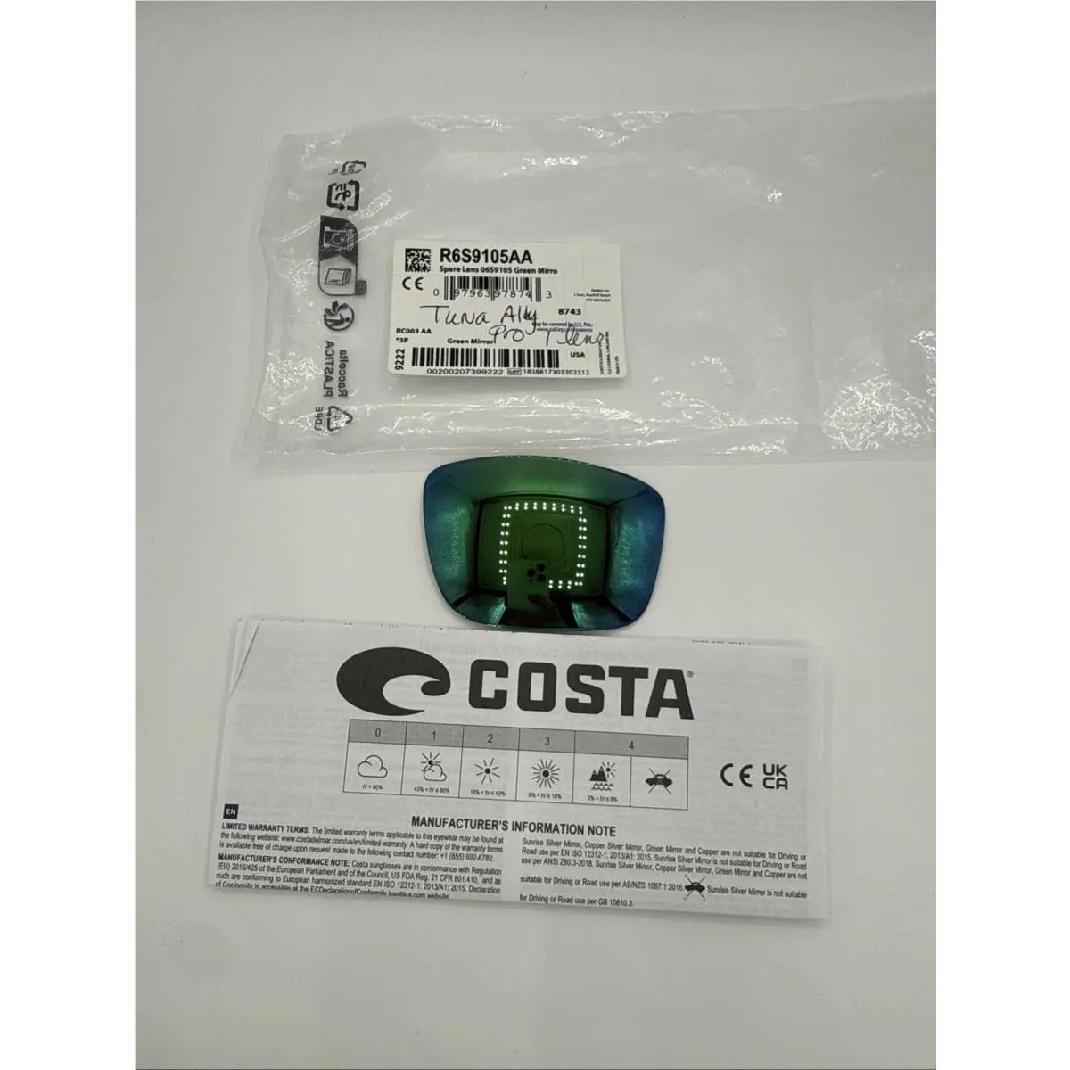 Costa Sunglasses Tuna Alley Pro - Black Frame W/ Green Mirror 1 Lens Only