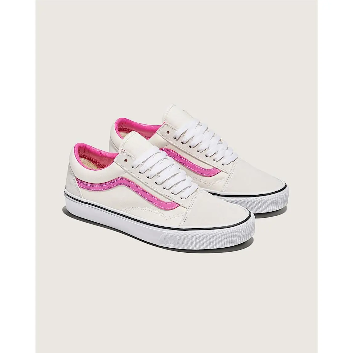 Vans Women`s 9.5 Old Skool Pop Raspberry Rose Low Top Sneaker White Pink