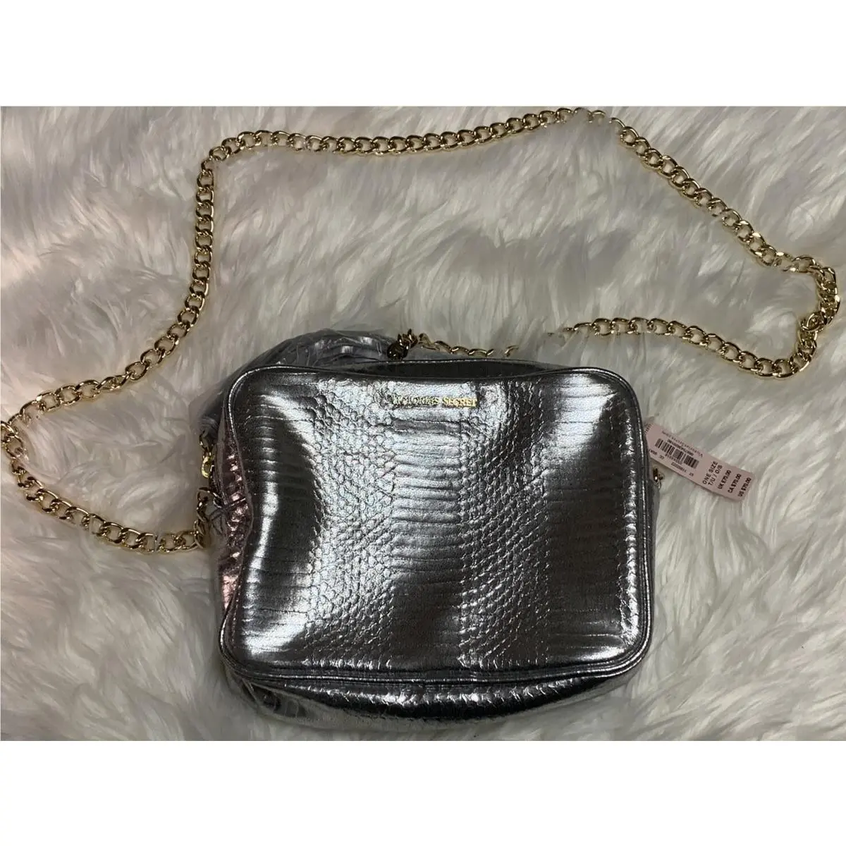 Victoria`s Secret Silver Metallic Chain Crossbody Shoulder Bag Purse Snake