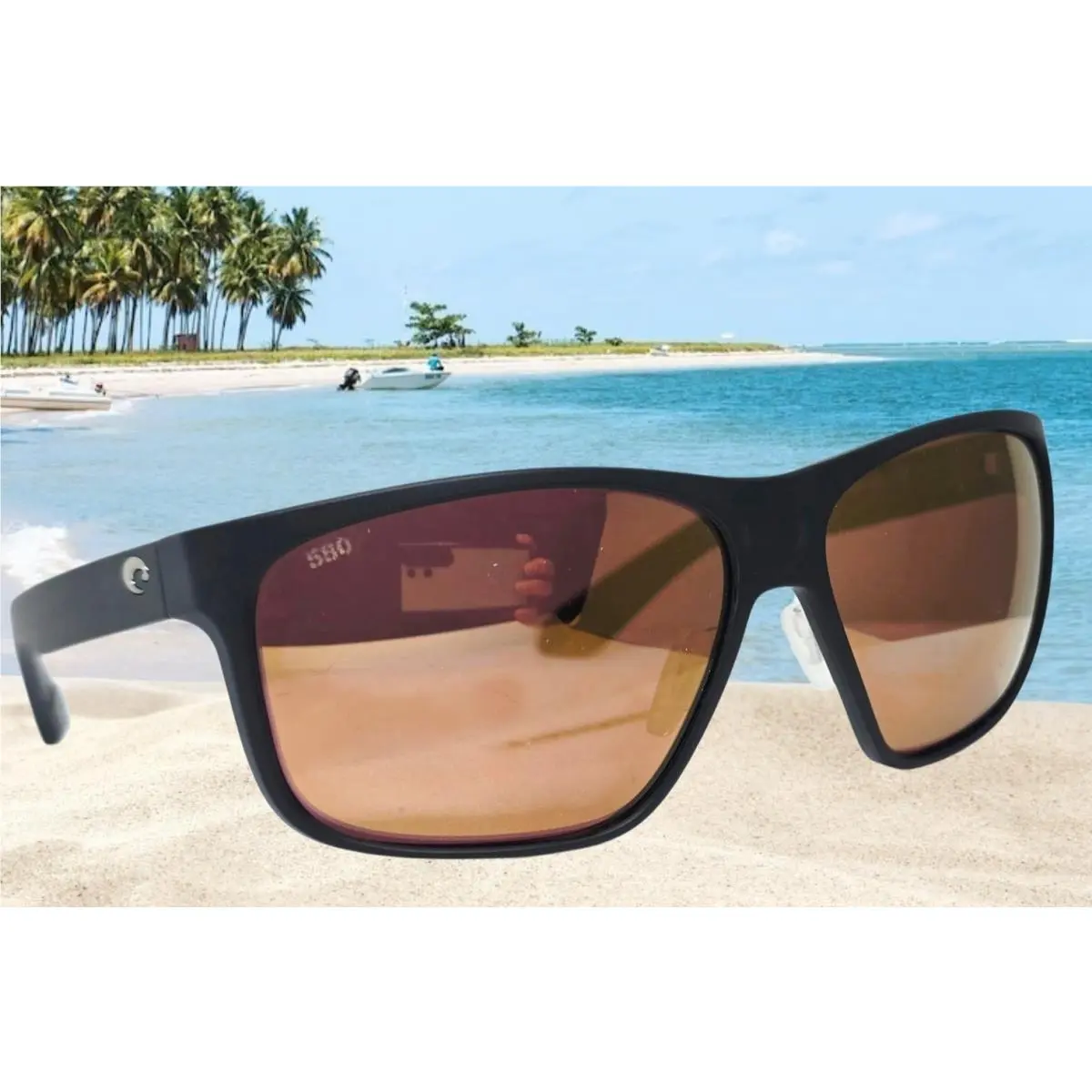 Costa Del Mar Matte Black/gold Mirror Trades Polarized 580G Sunglasses